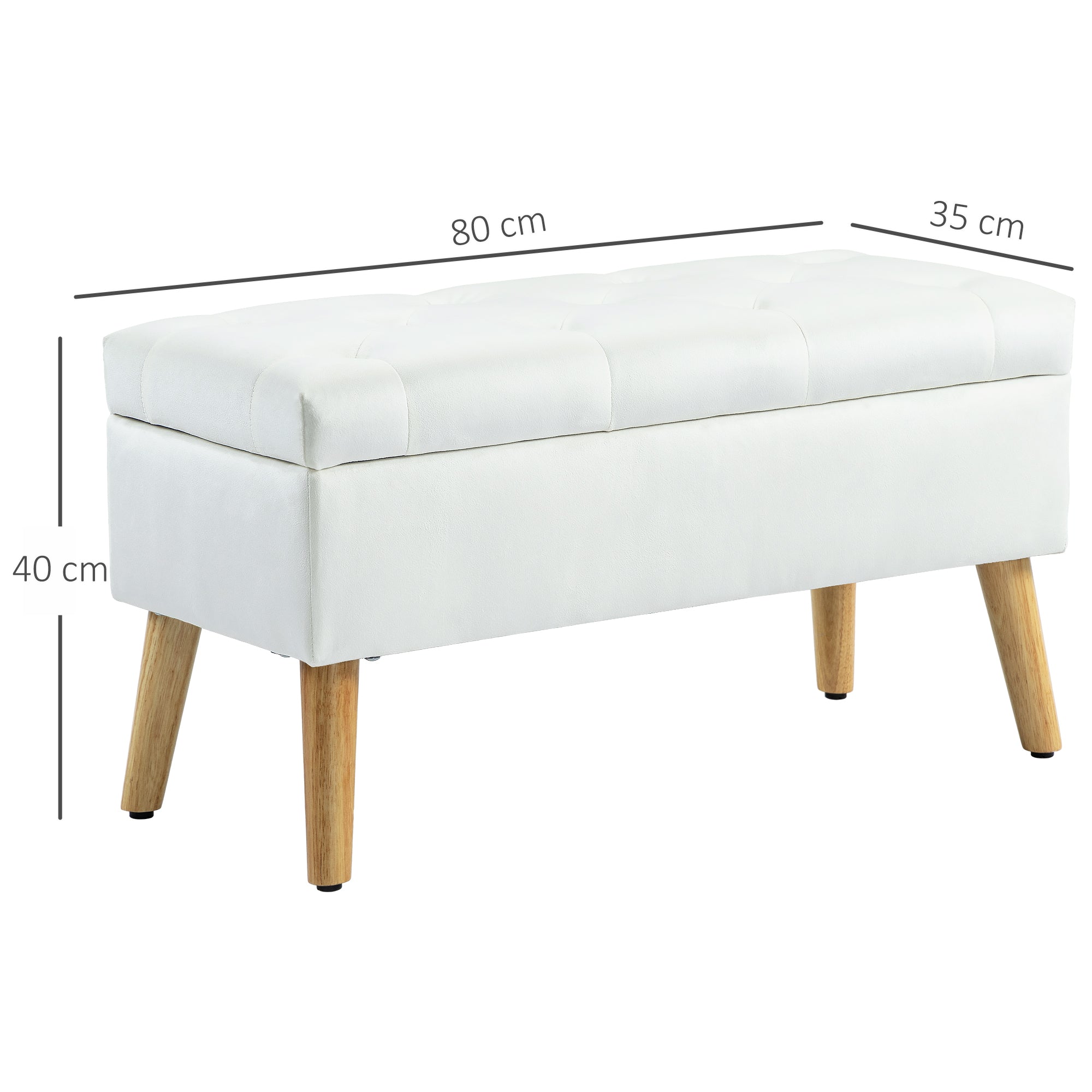 Bench with Storage, Upholstered Lid, Rubberwood White