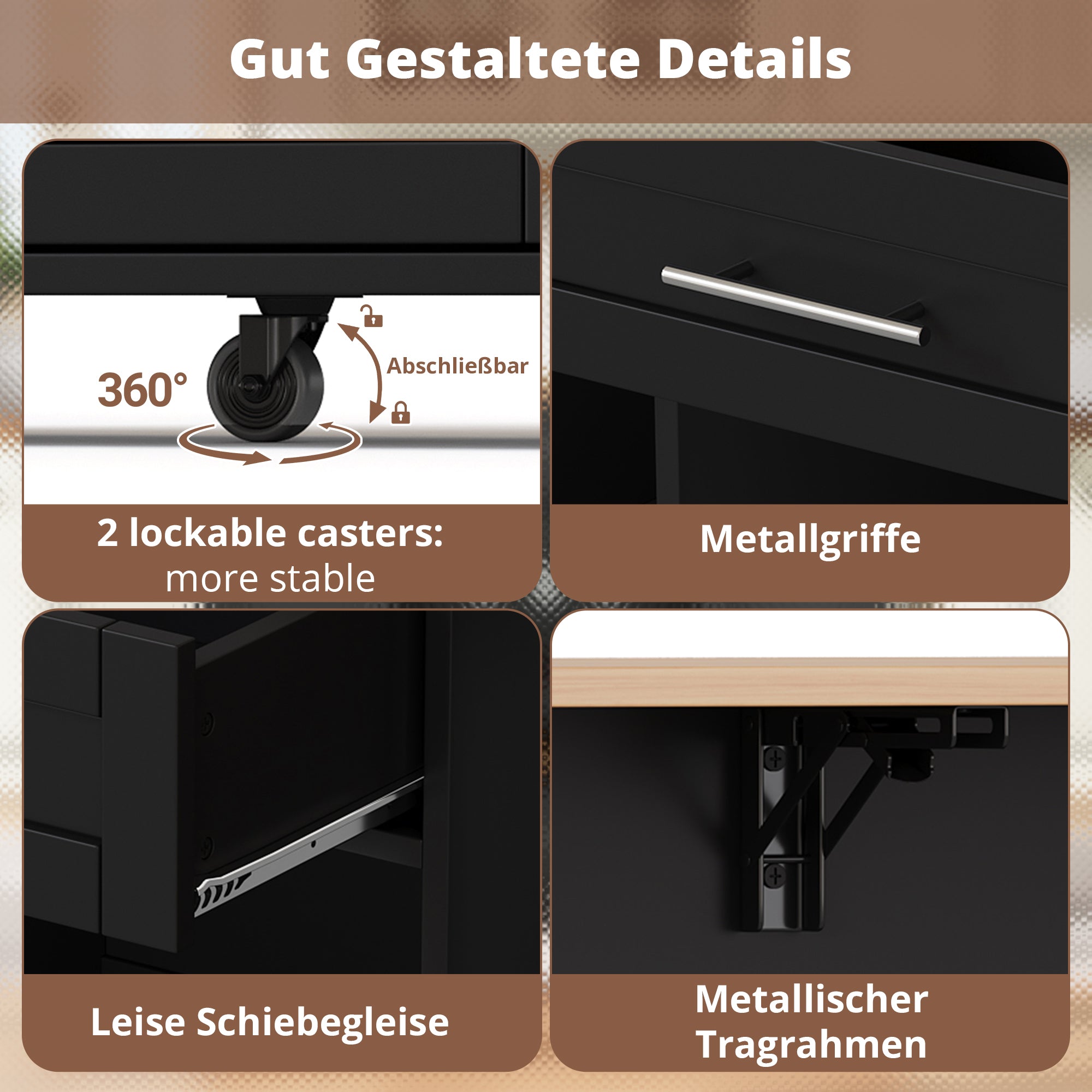 Kitchen Island Cart Folding Worktop Wine Rack Storage - Black