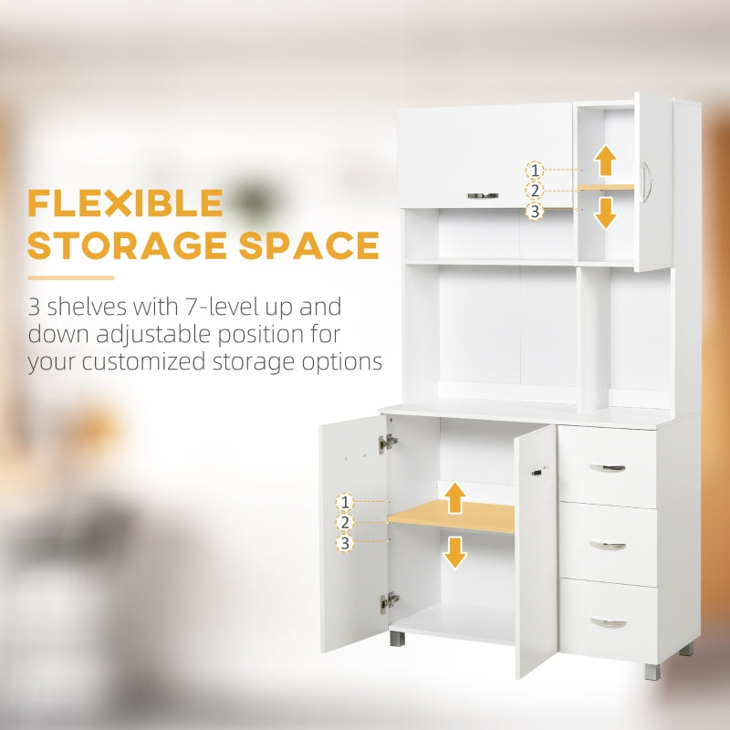 Kitchen Cupboard 183cm Tall Storage Cabinet with Drawers and Shelves White