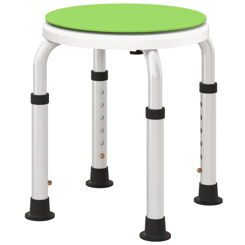 Shower Chair/Stool, Height Adjustable Non-Slip Swivel, Aluminium Green