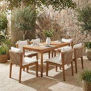 Garden Dining Set with 1 Table and 6 Chairs, Solid Wood and Beige