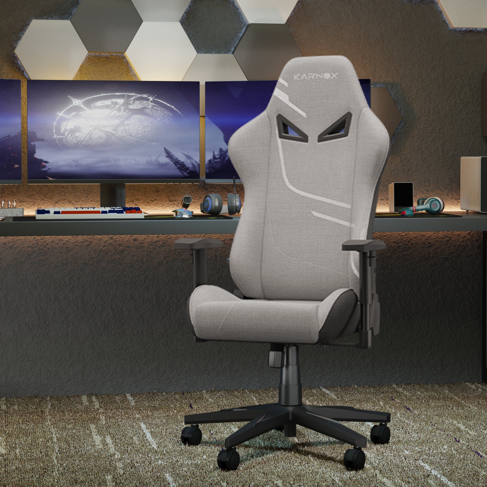 KORNOX Gaming Chair, High Back Swivel Ergonomic Support, Silver Gray Fabric
