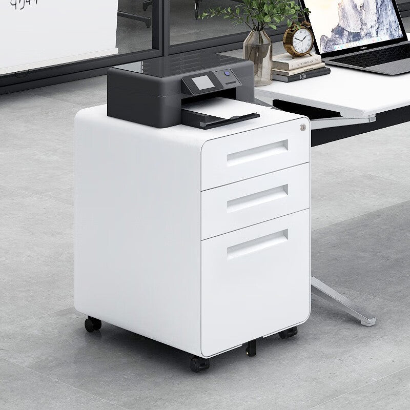 Mobile File Cabinet 3 Drawer Under Desk Legal/A4 Anti-Tilt - White Steel