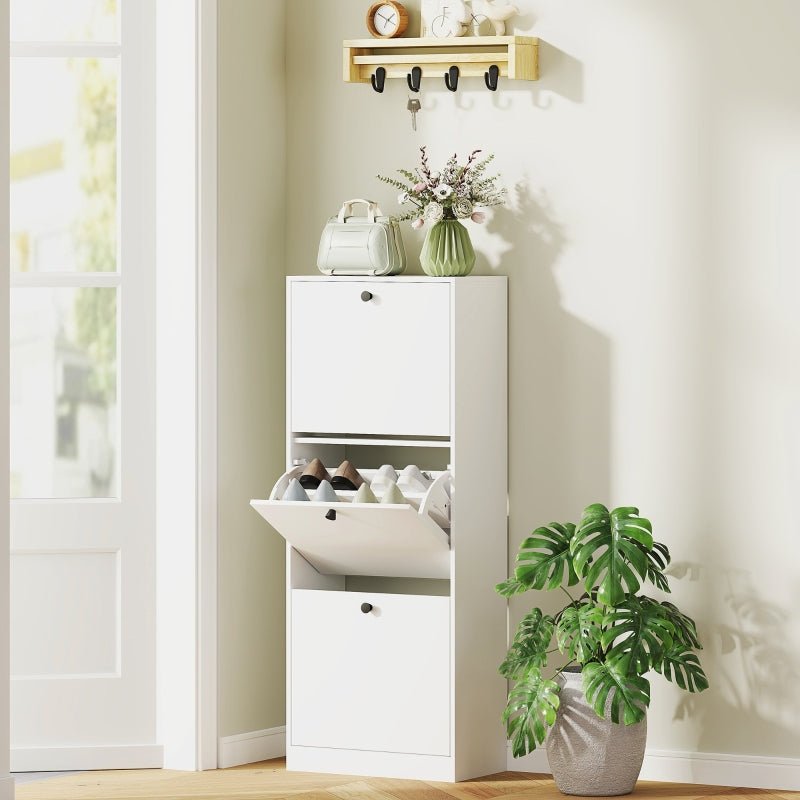 Shoe Cabinet, 3 Doors Adjustable Divider 12 Pair, White