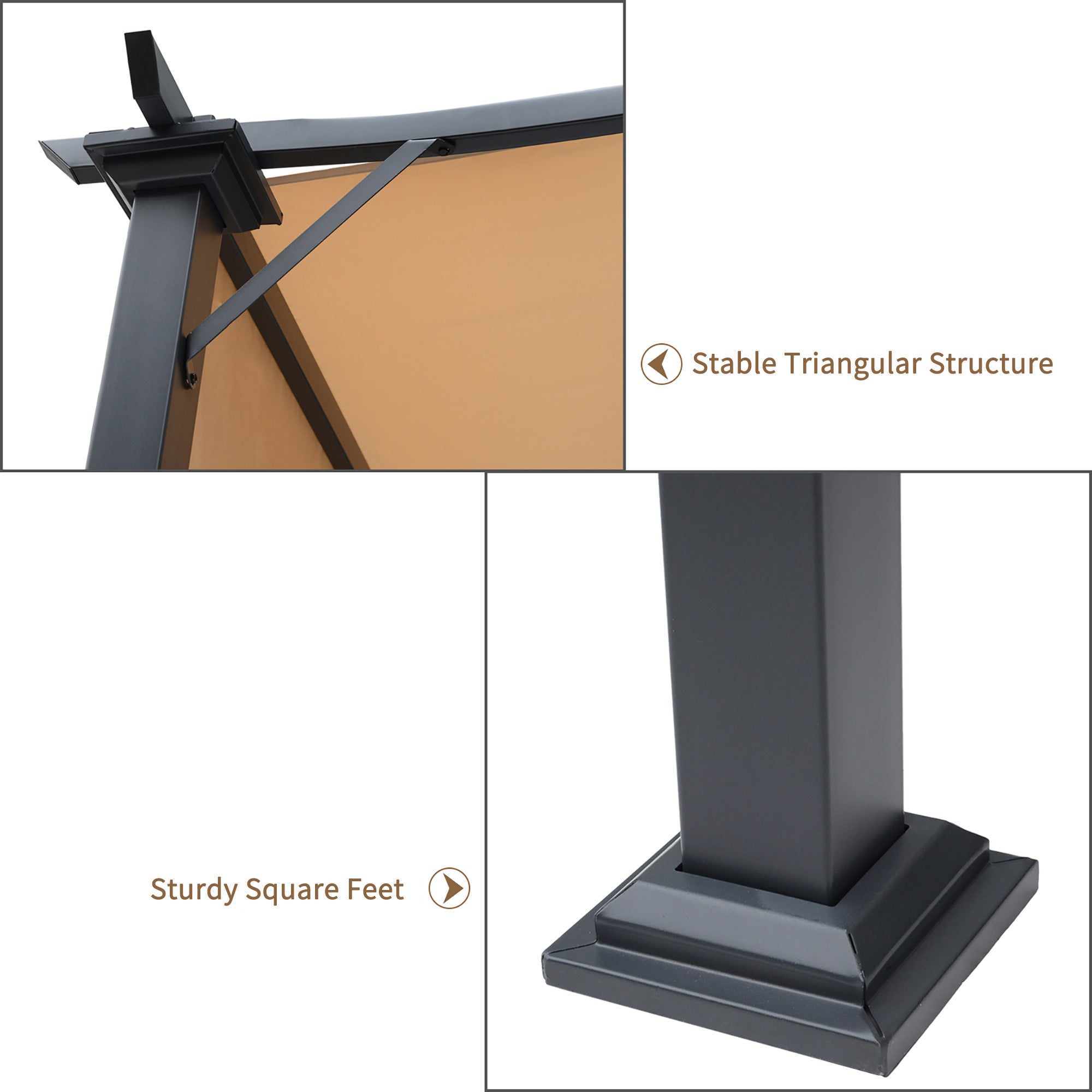 Outdoor Retractable Pergola Garden Gazebo Adjustable Side Canopy Overhead Sun Shade Steel Khaki