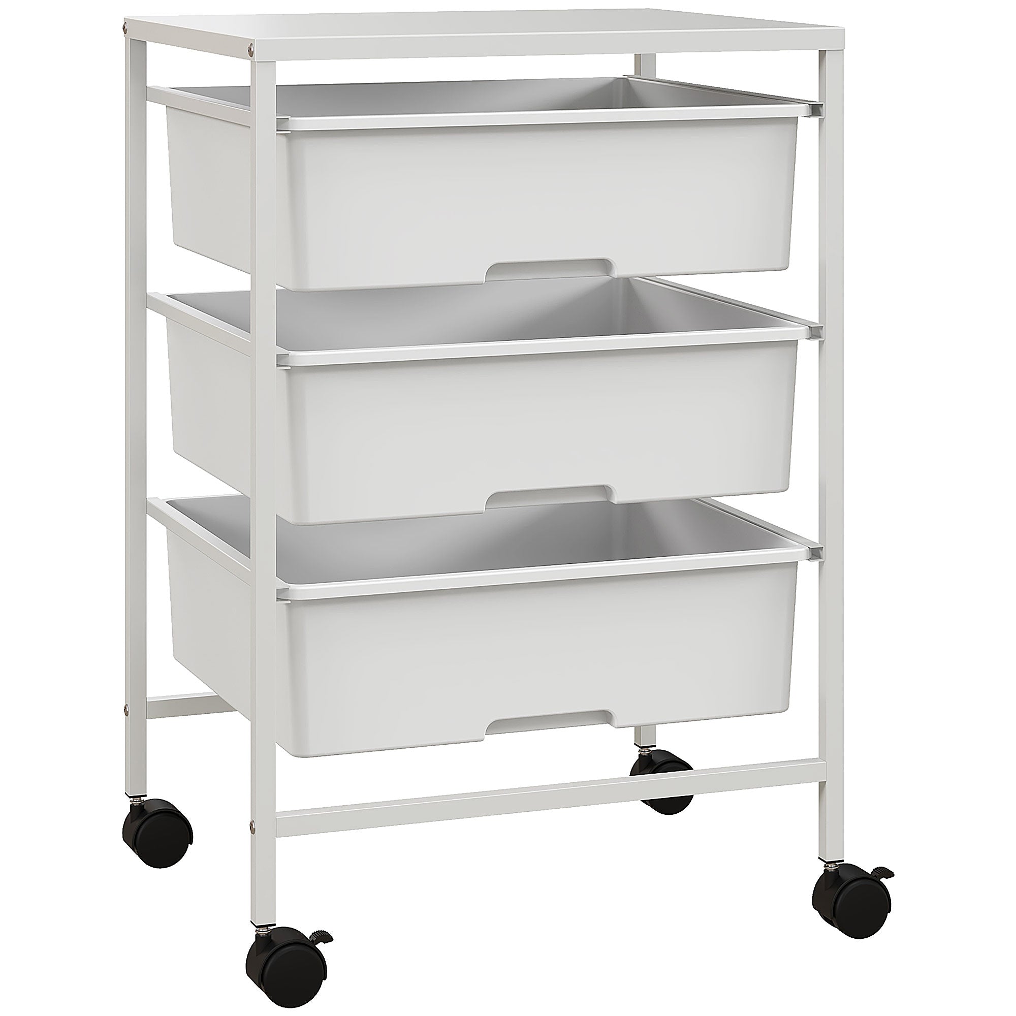 Rolling Cart, 3 Tiers, Handles, Storage, White