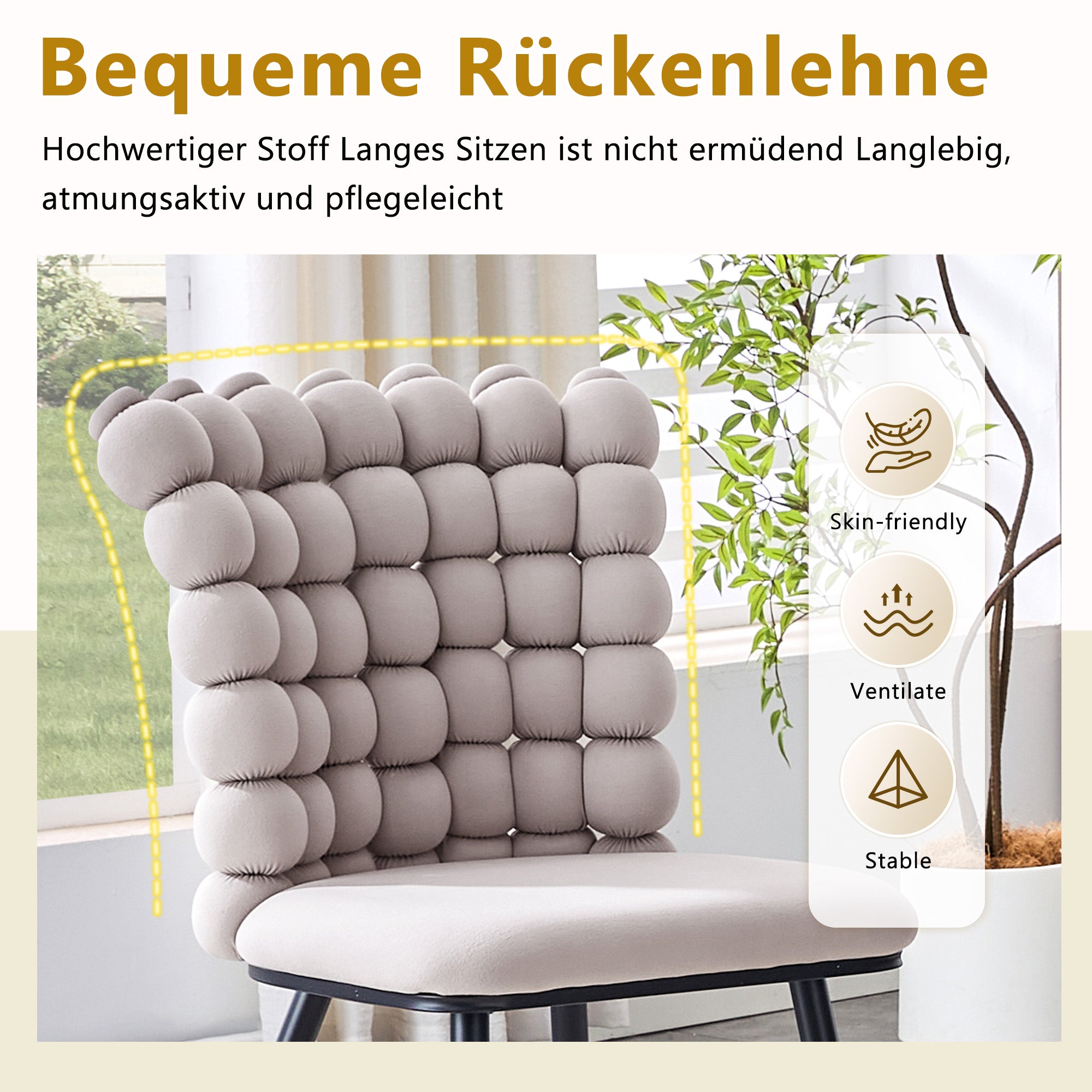 Dining Chairs, Set of 2, Beaded Chain, Stable Support, Light Grey Velvet