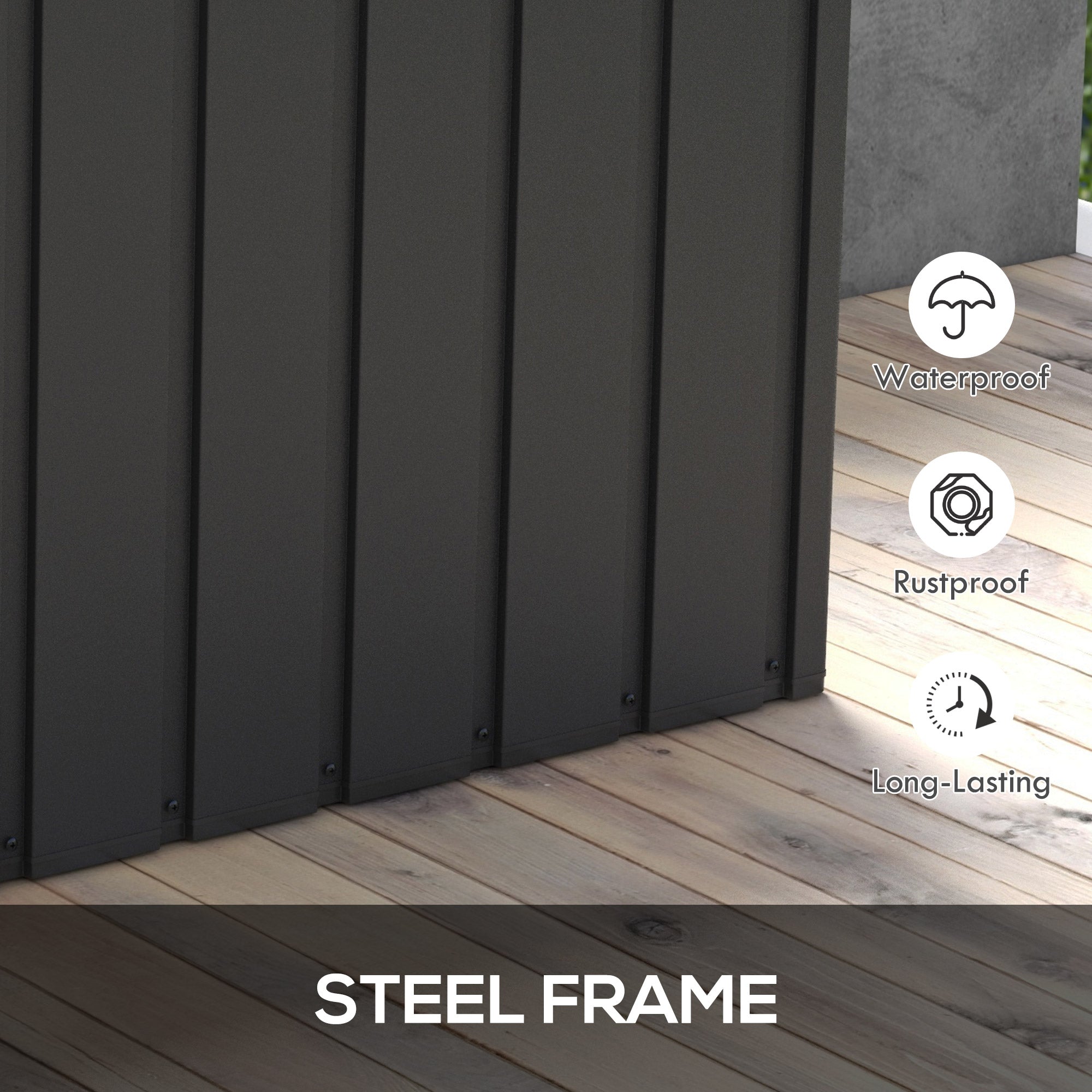 Garden Storage Box with Wheels, 450L Galvanised Steel - Dark Grey