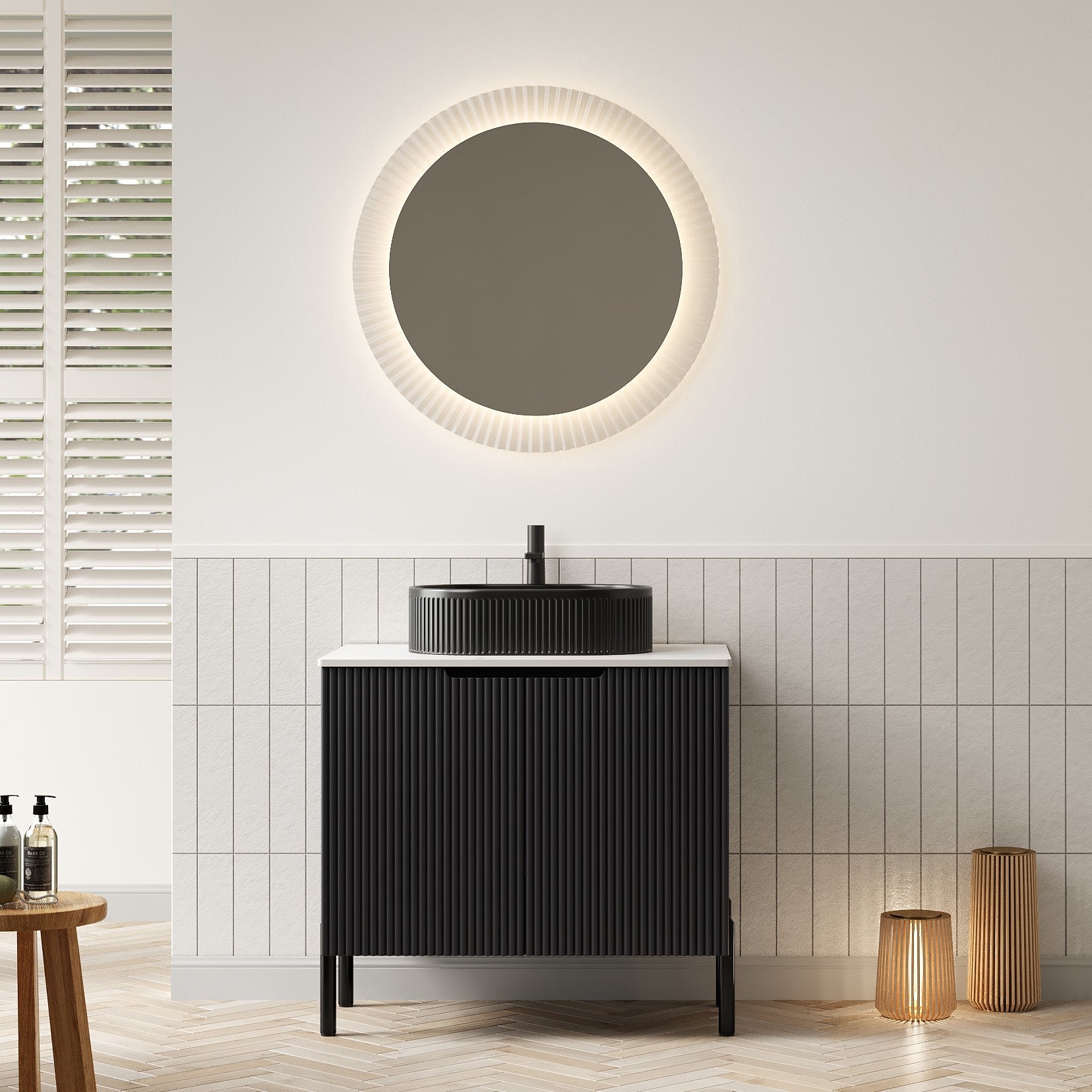 Bathroom Vanity Unit with Oval Ceramic Basin and Sintered Stone Countertop, Black
