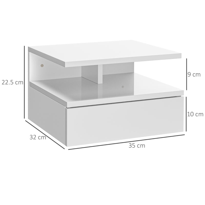 Set of Two Floating Bedside Tables High Gloss, White Engineered Wood