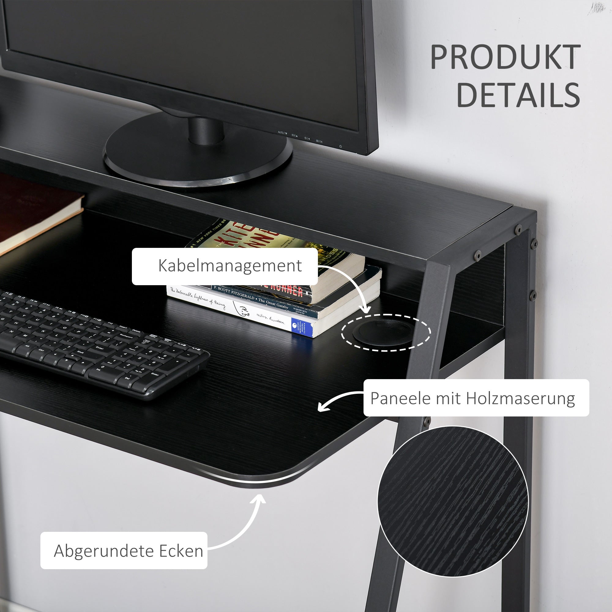 Computer Desk with Storage, Cable Management, Metal Black