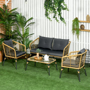 Garden Furniture Set 4-Piece Rattan 3 Armchairs Coffee Table Sand/Dark Grey