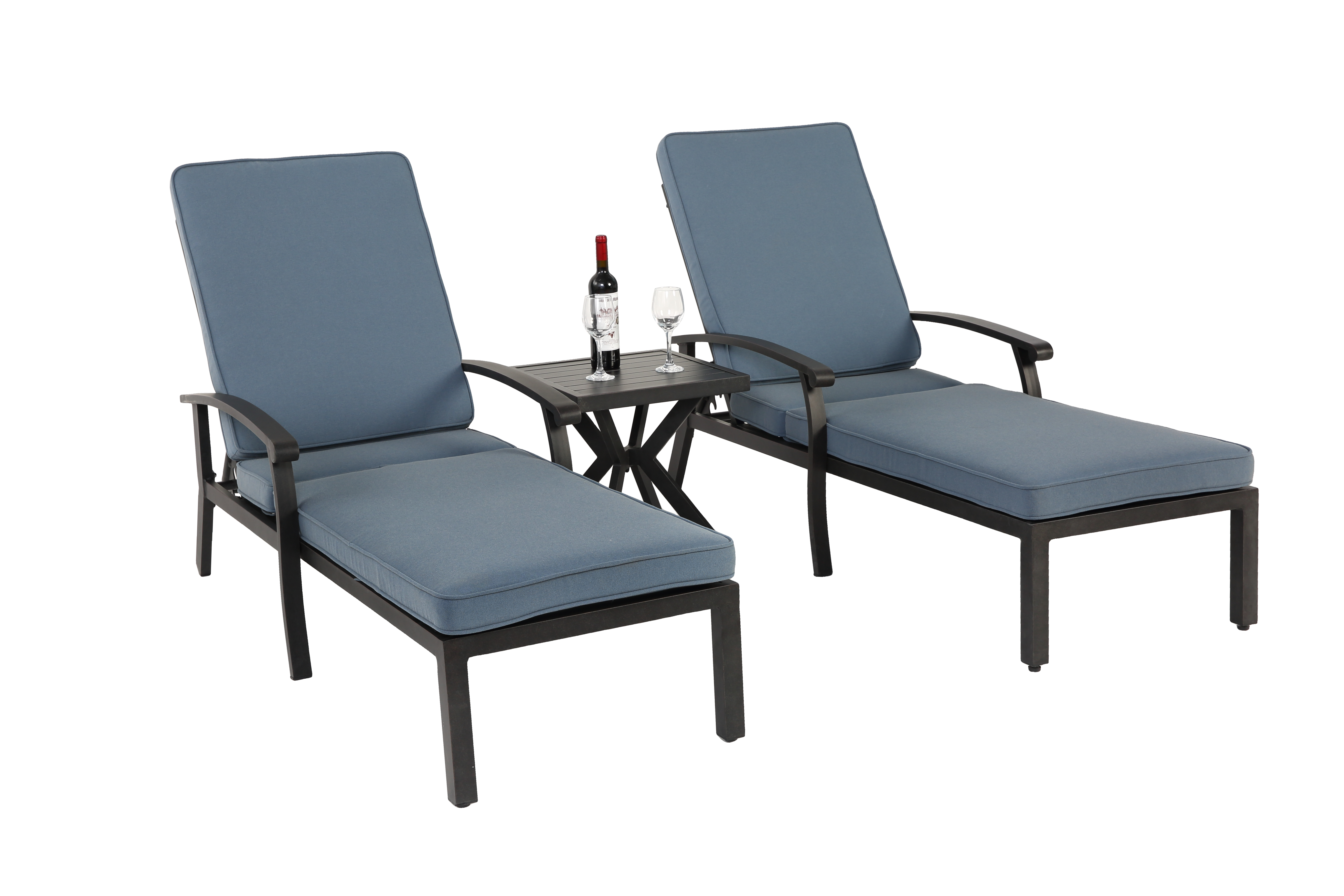 Lounge Patio Chair, Adjustable Reclining Rustproof Aluminum Poolside Chaise, Blue