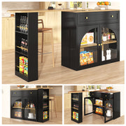 Extendable Bar Table 360° Rotating Storage Shelves Glass - Black