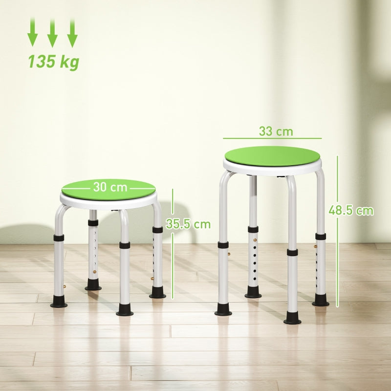 Shower Chair/Stool, Height Adjustable Non-Slip Swivel, Aluminium Green