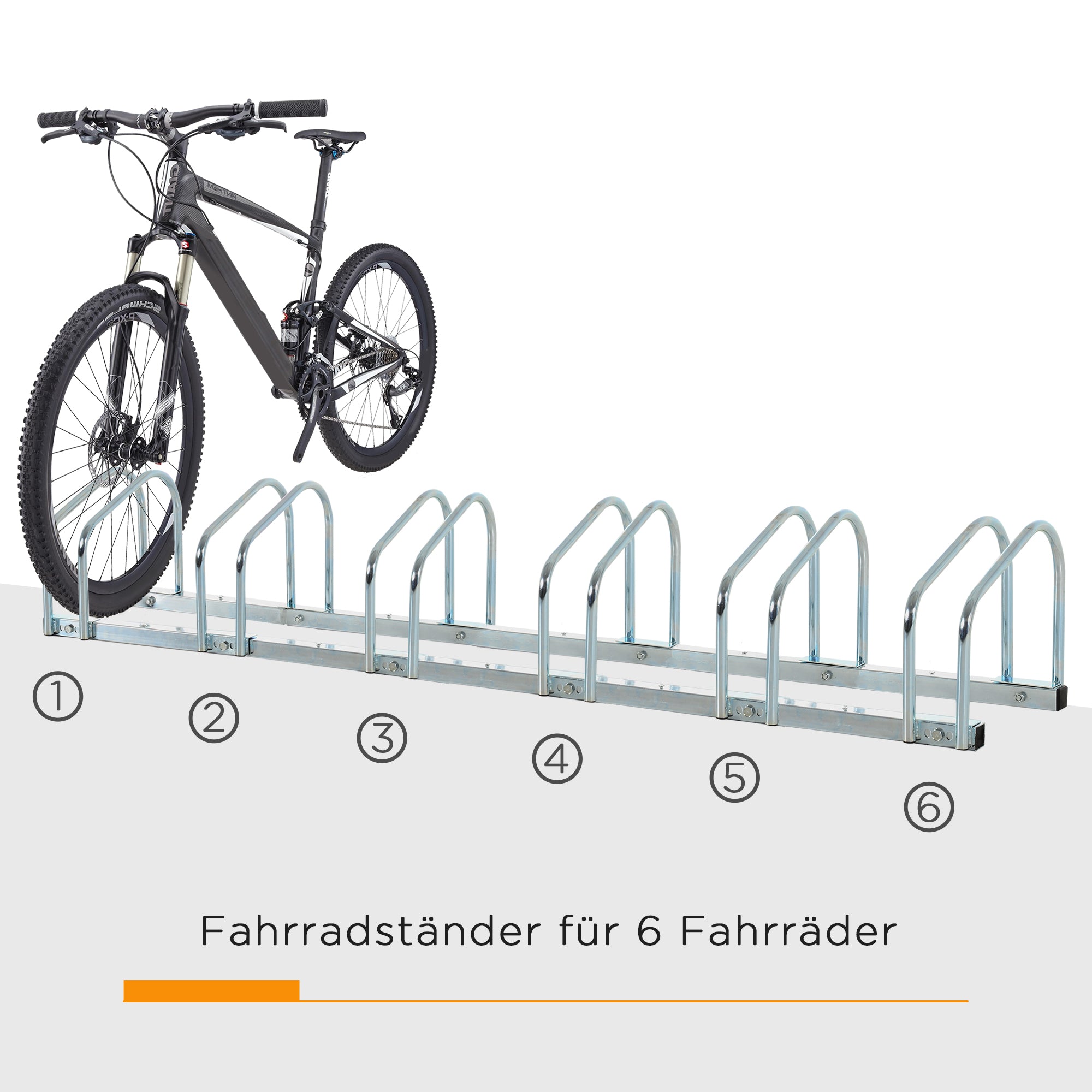 Bicycle Stand, 6 Bikes, Weatherproof, Durable, Steel Silver