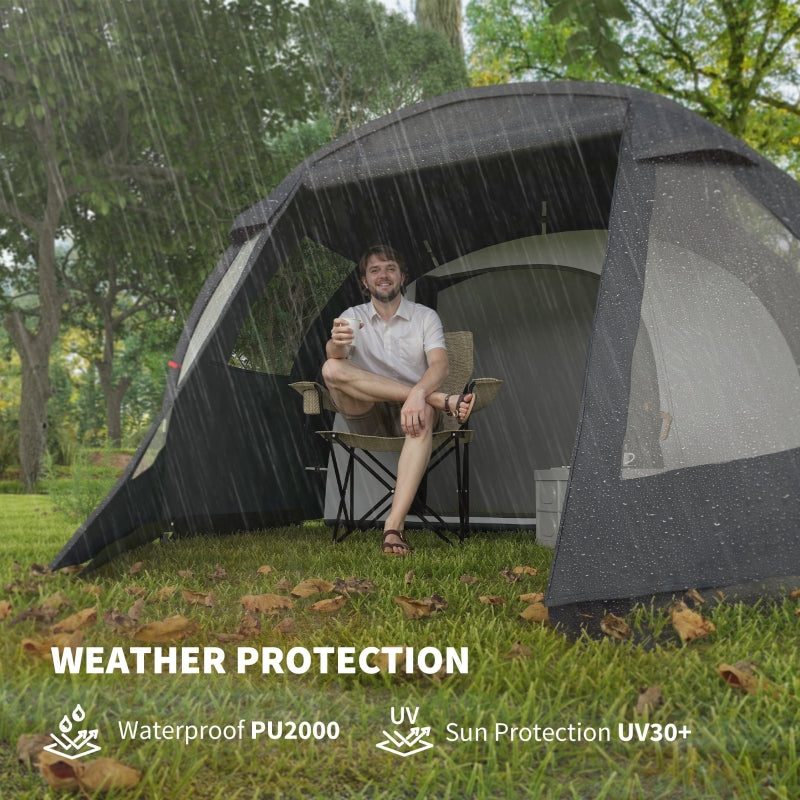 3-4 Man Tunnel Tent, Two Room Camping Tent with Carry Bag - Black