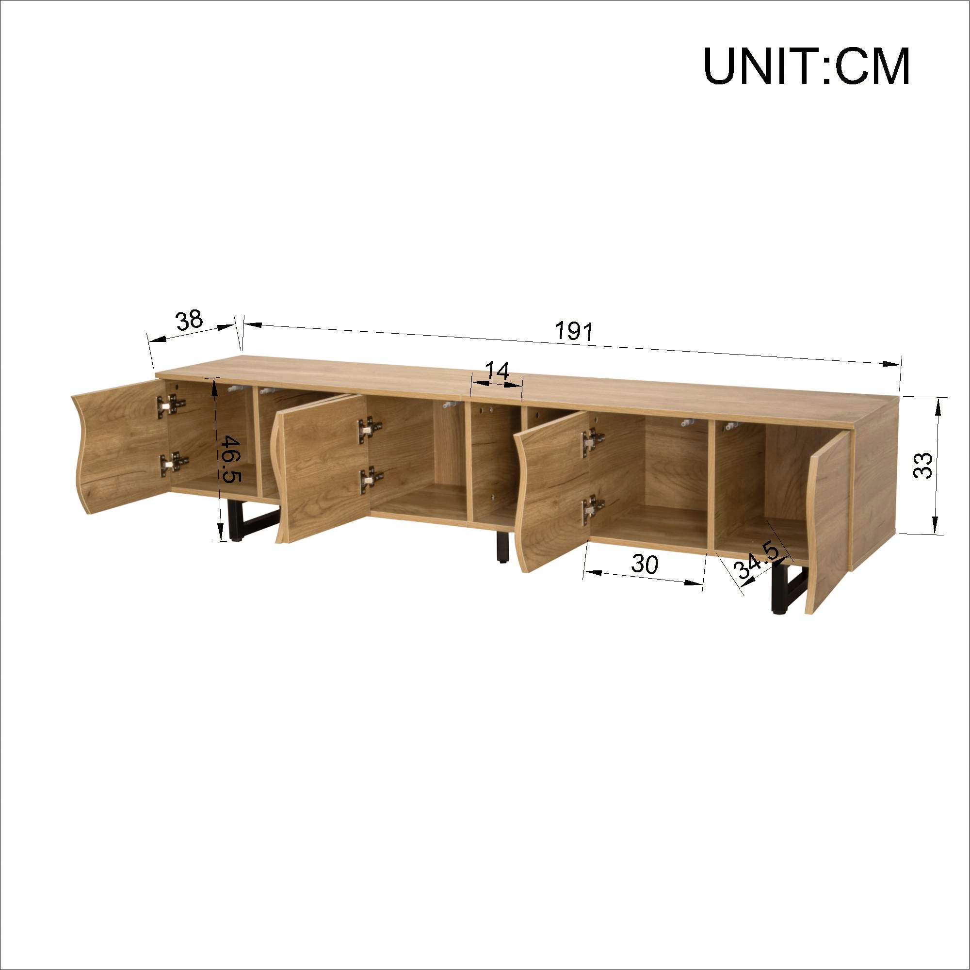 TV Cabinet 5-Door Media Console 191x38x46.5 cm, Natural Wood Look (PB+MDF)