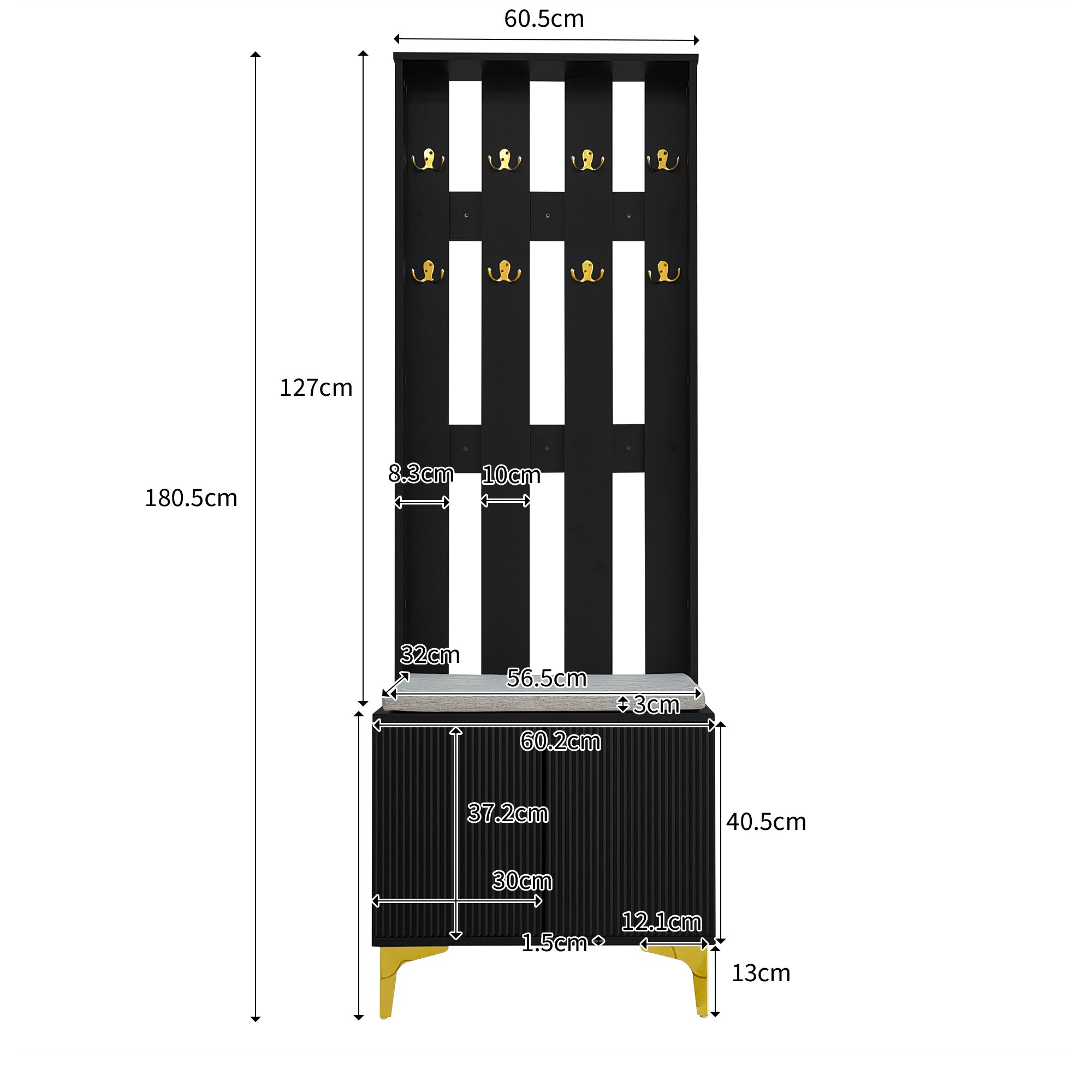 Wardrobe set with shoe bench and cushion and hooks