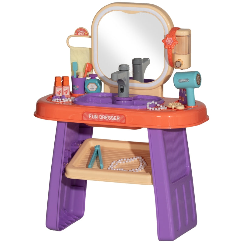 Children's Vanity Table, LED Mirror, Music, Faucet, Purple
