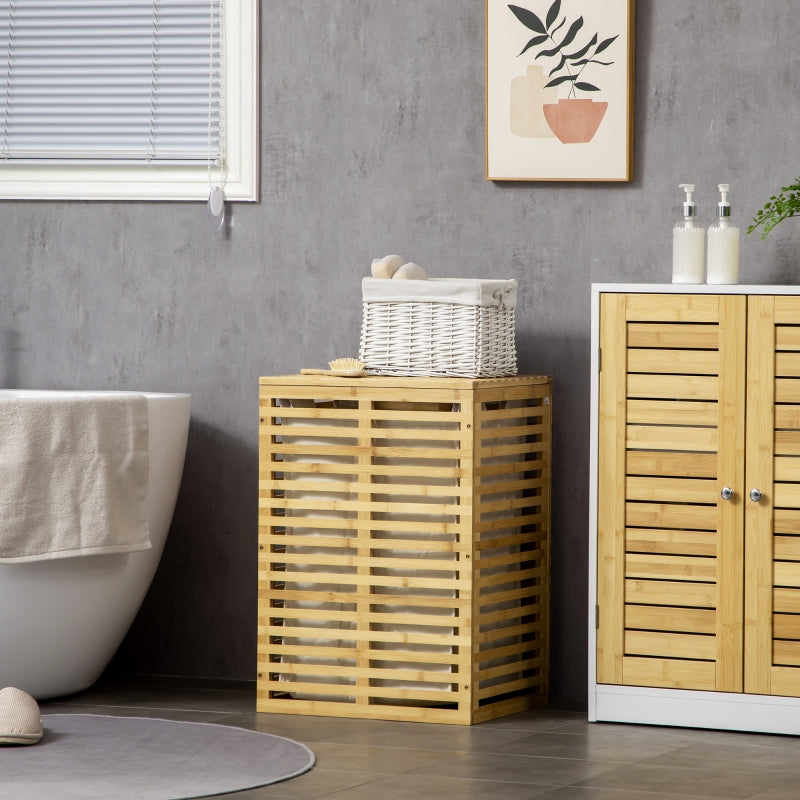 Bamboo Laundry Basket, 63L, Removable Bag, Natural Wood