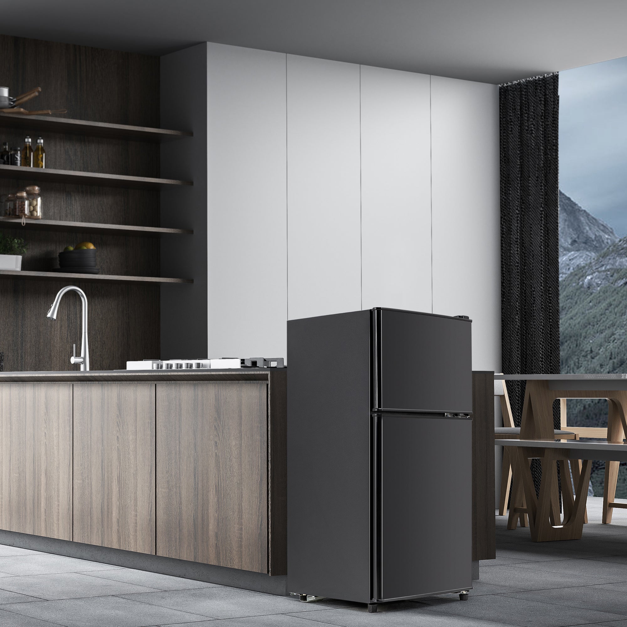 Fridge-freezer Double Door 60L Total Capacity, 86.8cm High, Premium Black