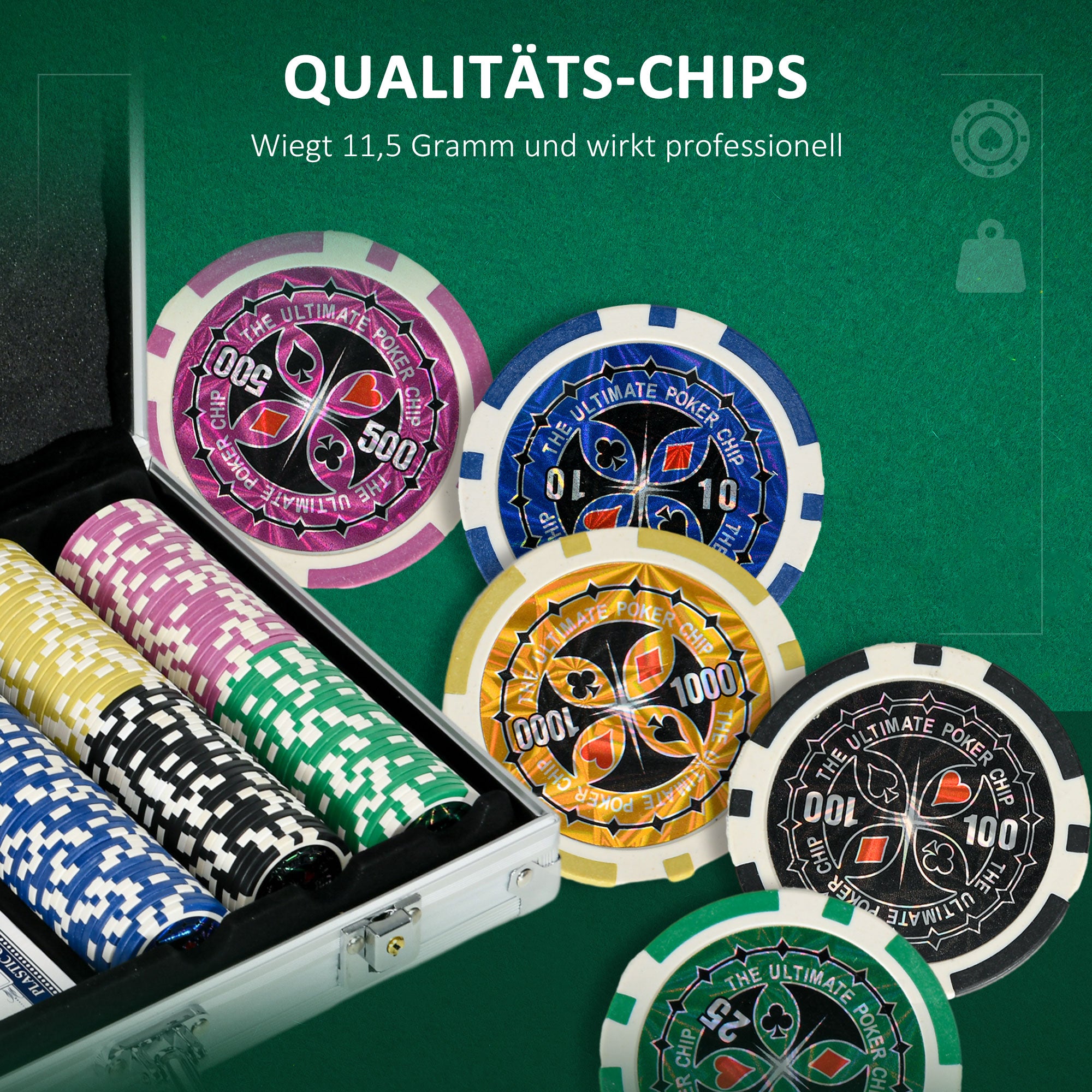Poker Case Set 300 Chips 11.5g with Lock, Silver