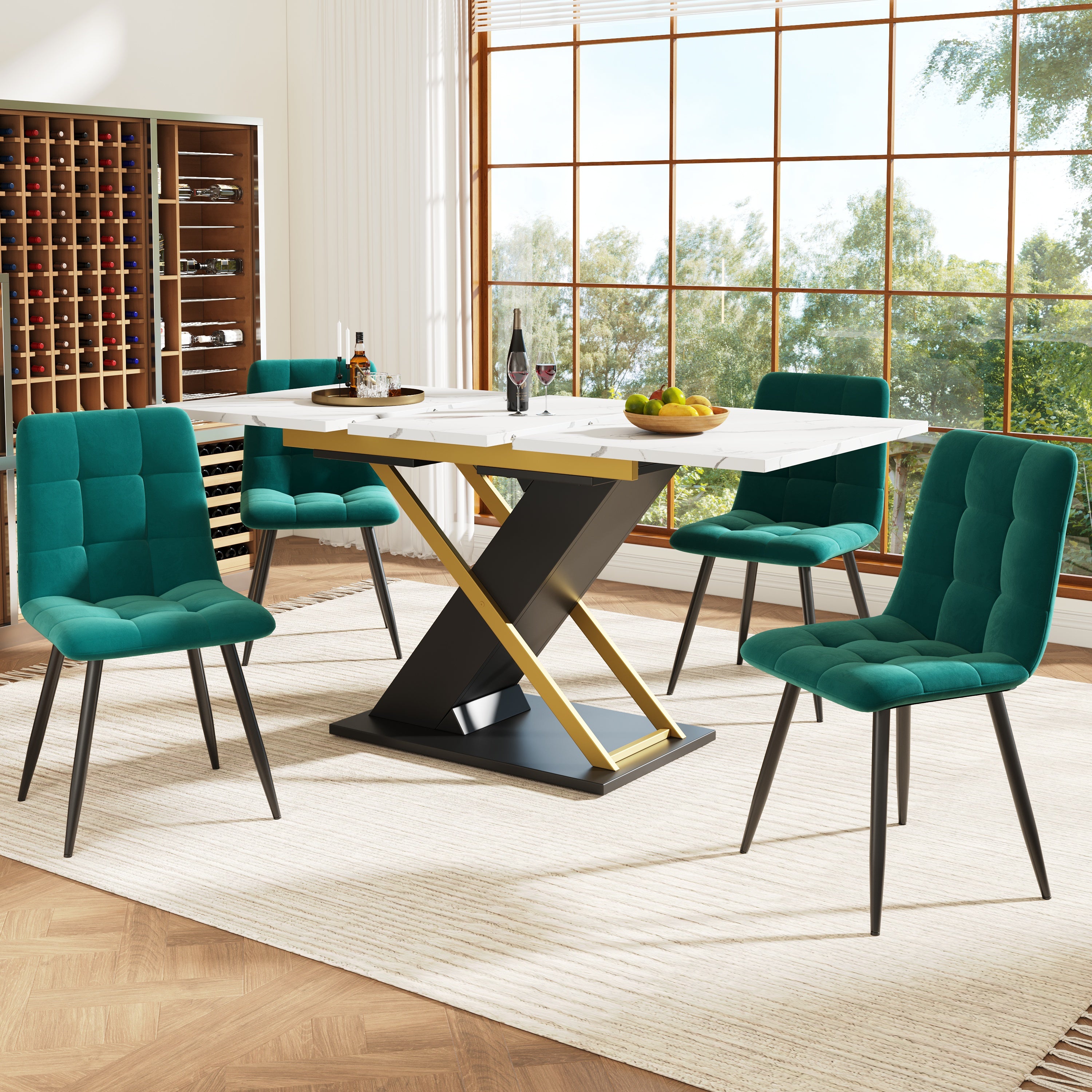 Extendable Dining Table 120-160cm Cross Legs, Golden