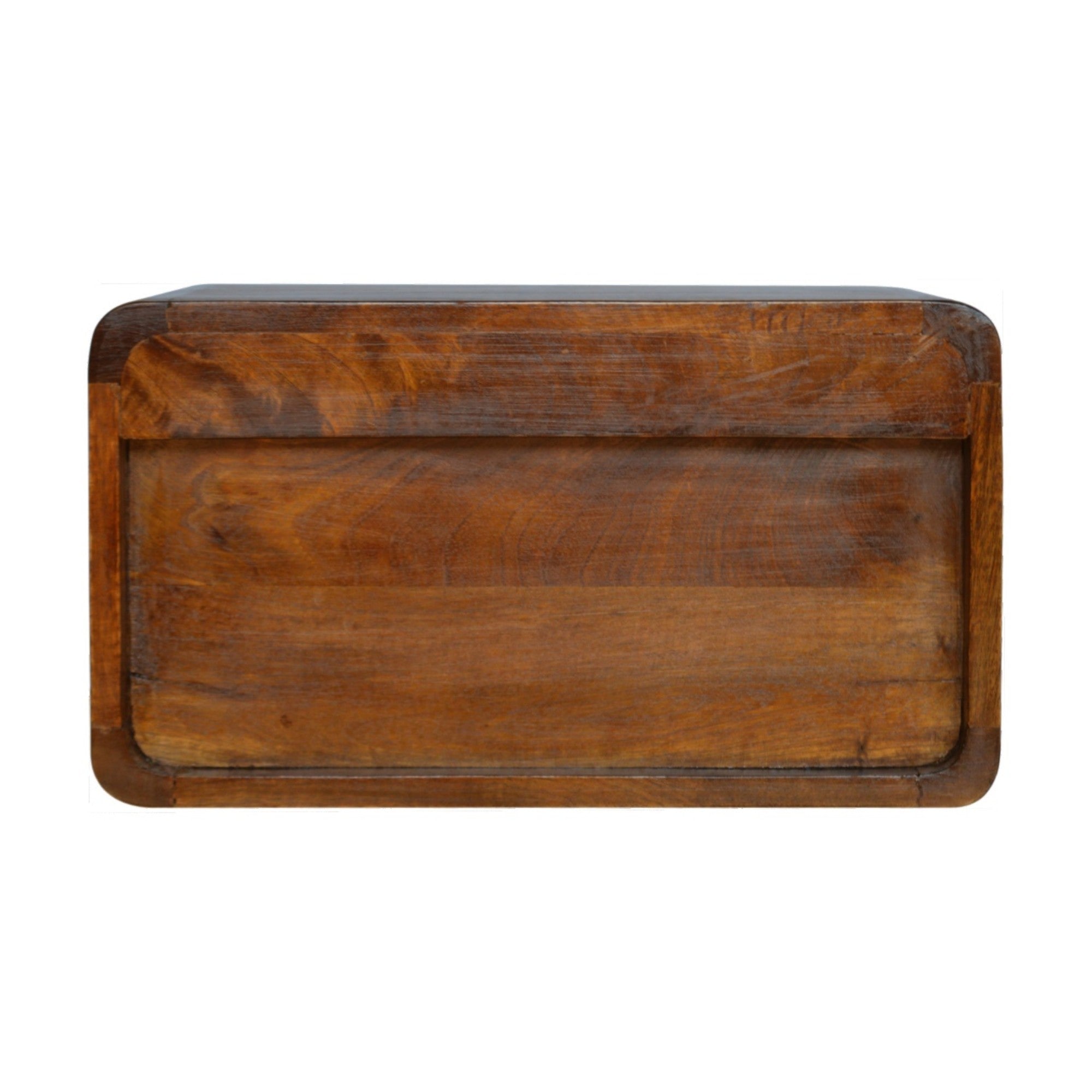 Solid Wood Bedside, Floating Curved with 2 Drawers, Dark Brown