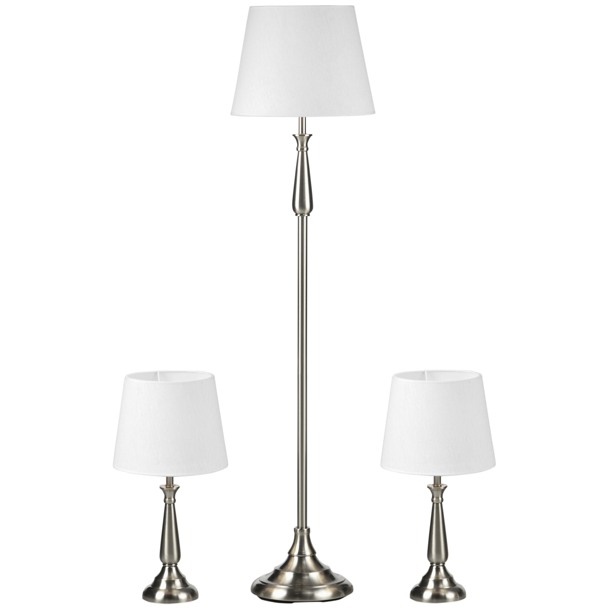 Vintage Design Lamp Set of 3 (2 Table Lamps, 1 Floor Lamp) E27 Socket, Cream-Colored