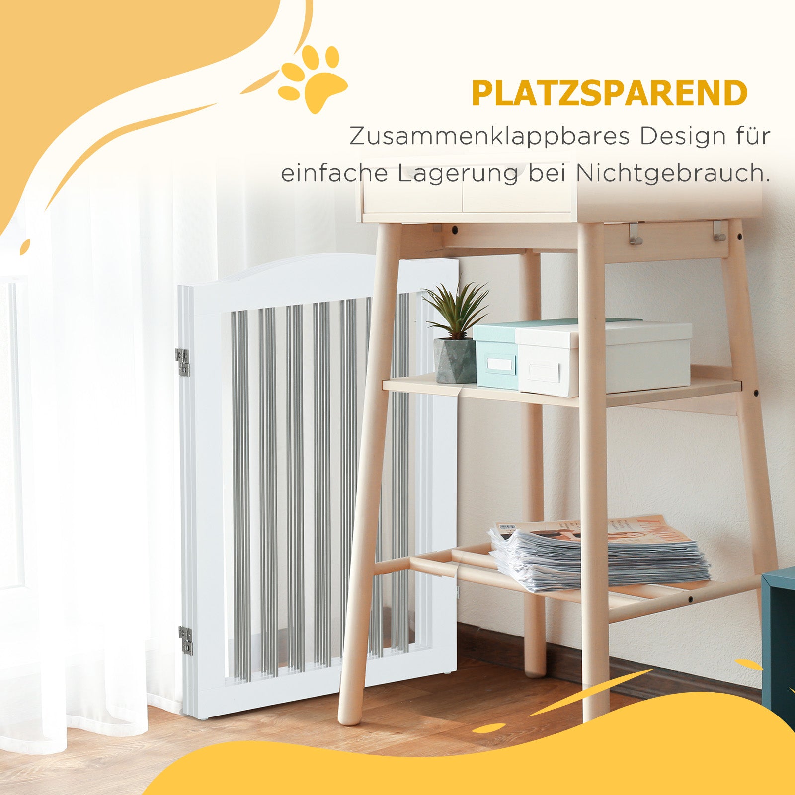 Dog Gate Foldable 3-Panel Stair Safety Barrier, White