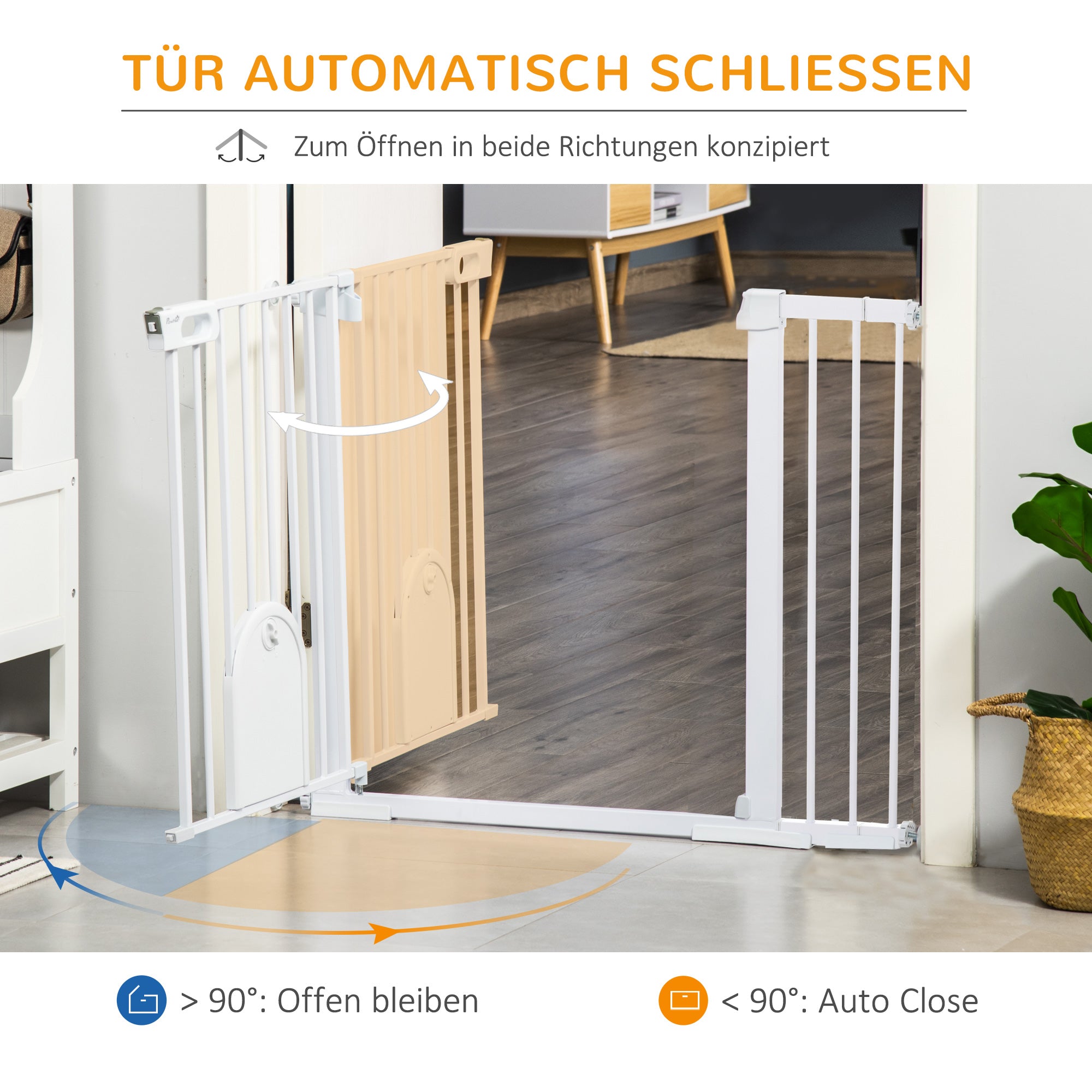 Door Safety Gate Stair Gate 75-131cm Clamp Metal ABS White