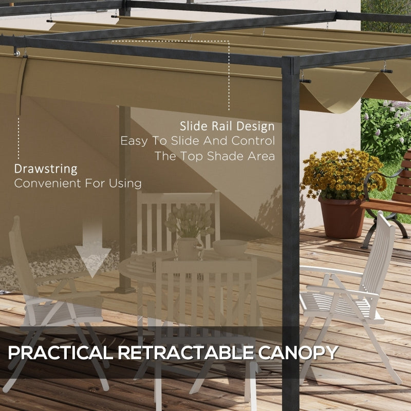 4 x 3m Metal Pergola Retractable Roof Garden Gazebo, Khaki