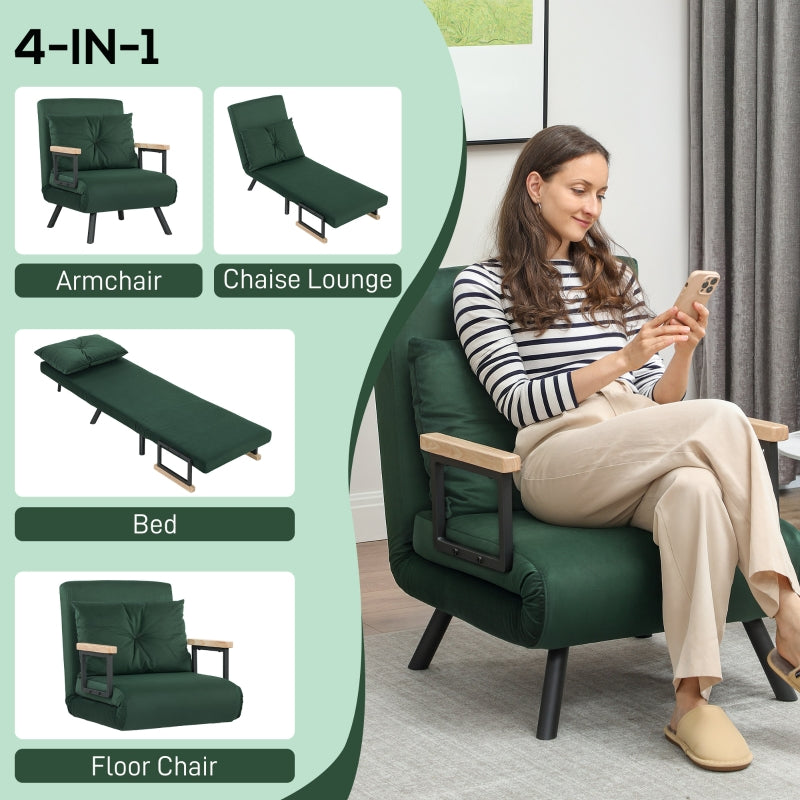 4-in-1 Single Chair Bed, Velvet-Feel Green