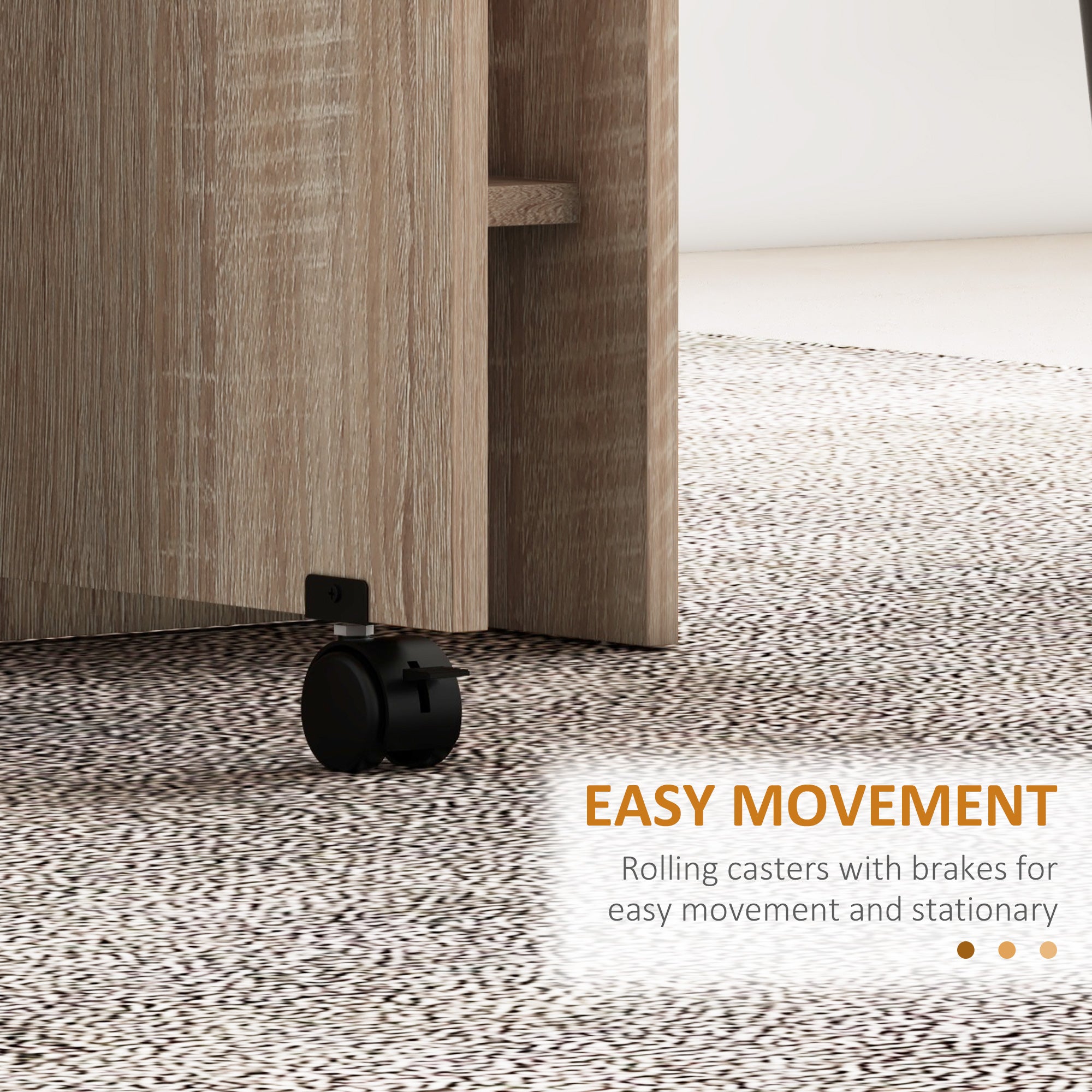 Folding Dining Table, Drop Leaf with 2-tier Shelves and Rolling Casters, Natural