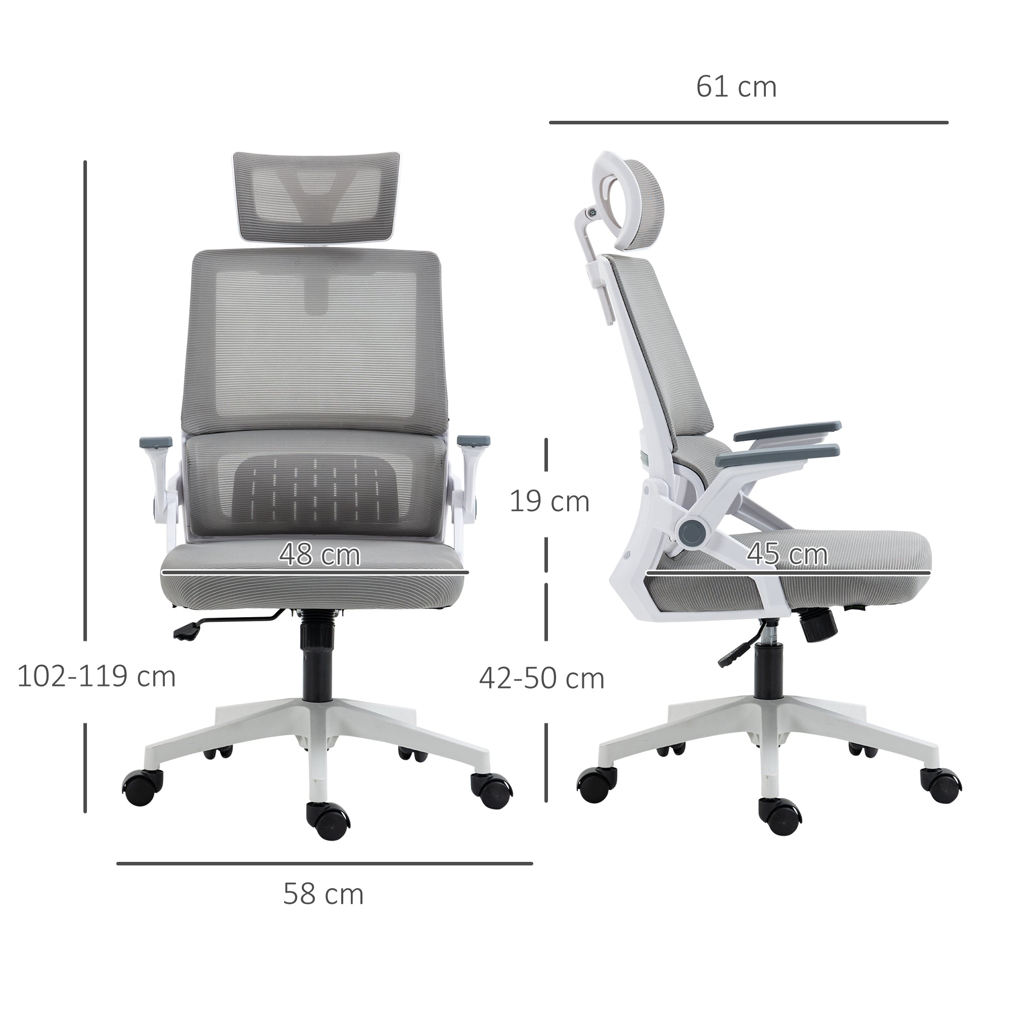 Office Chair Ergonomic Swivel, Adjustable Headrest, Armrests & Lumbar Support, Mesh