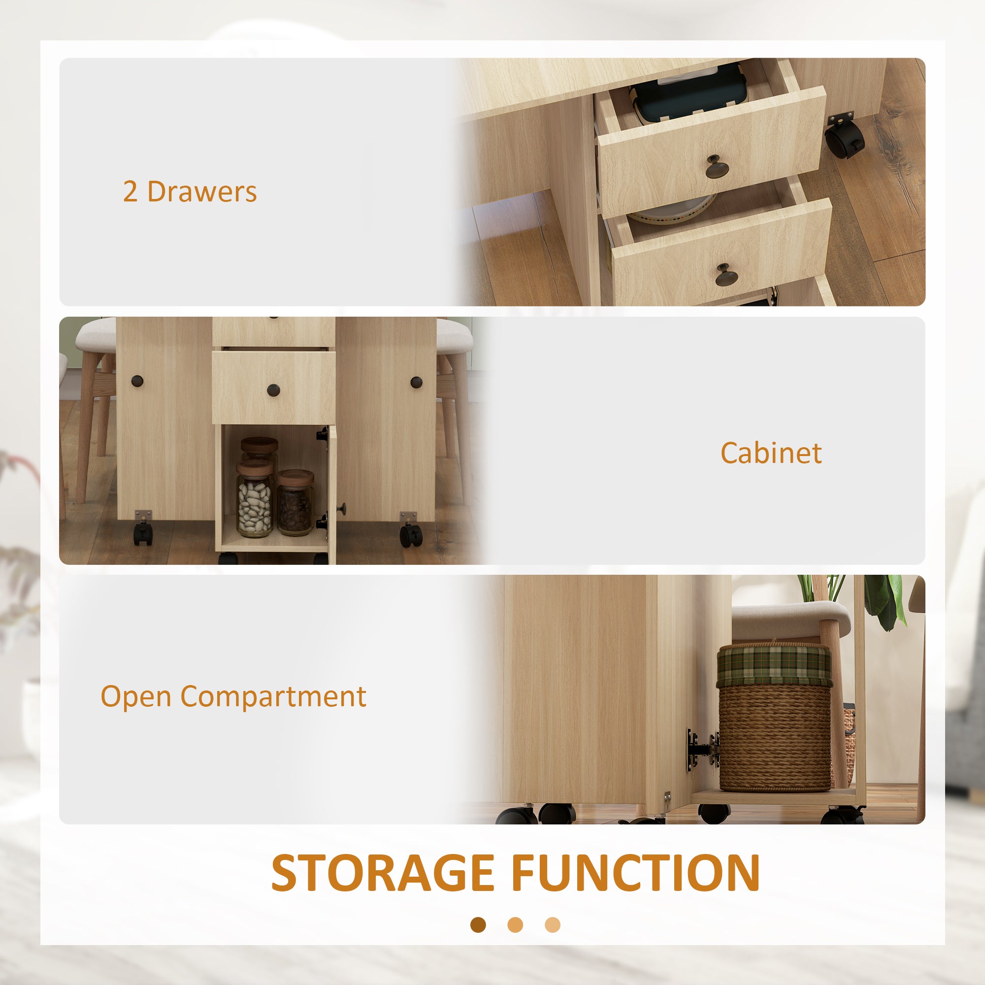 Six-Person Drop Leaf Dining Table with Storage, Wood-Effect