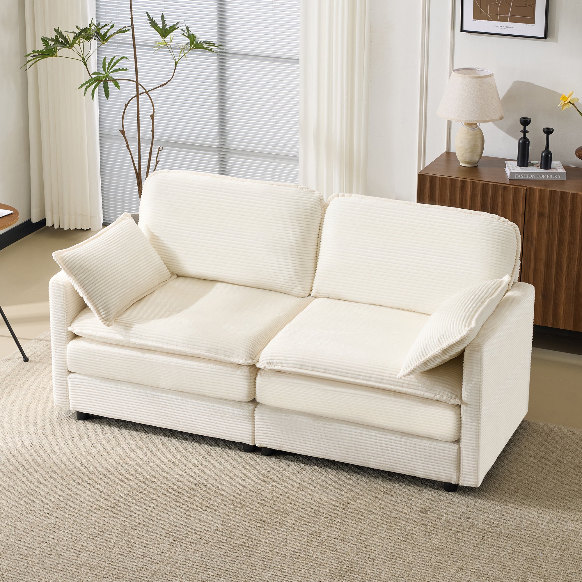 Modern Minimalist Sofa, 2-Seater Comfortable and Spacious, Living Room/Bedroom