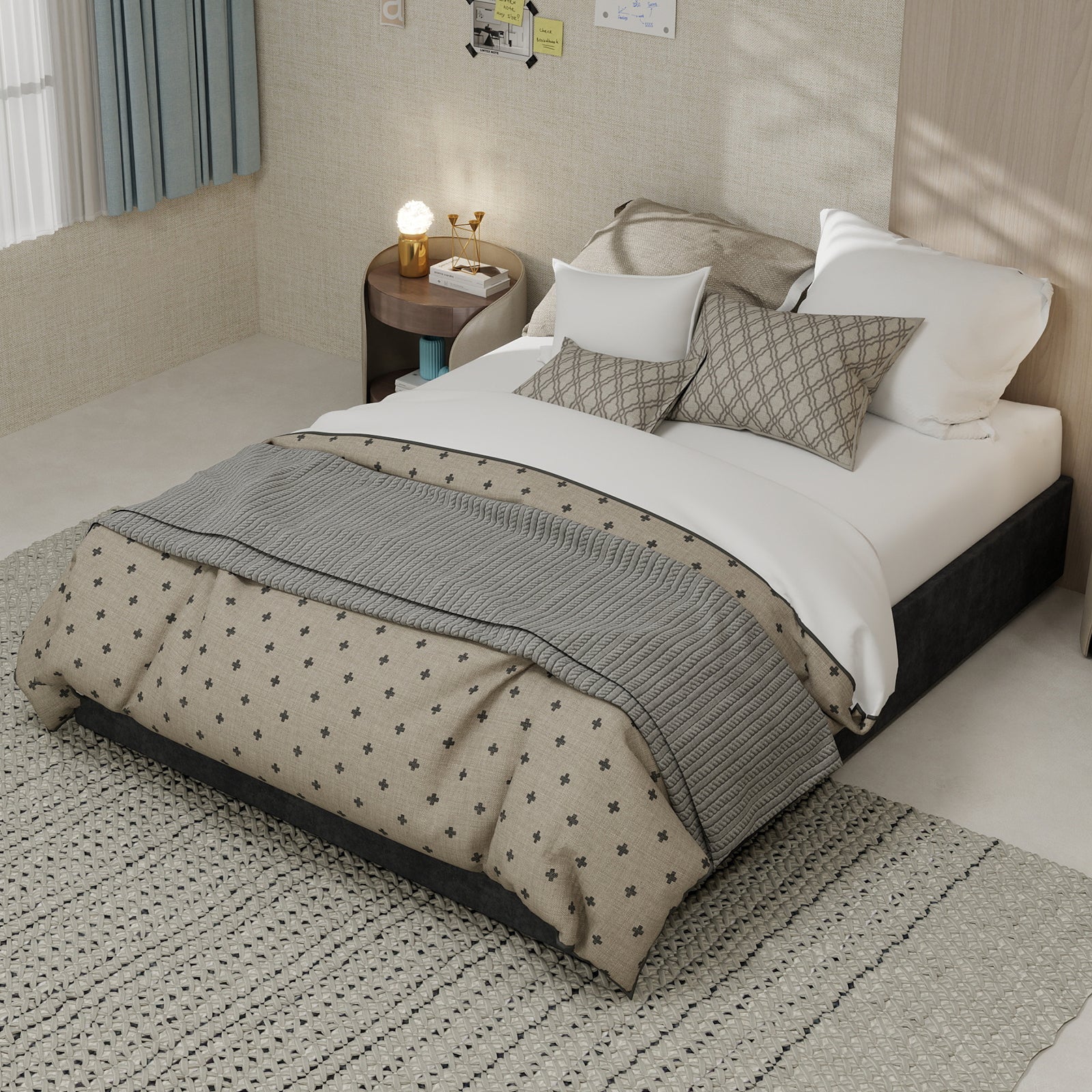 Bed Frame, 140x200cm Gas Lift Storage, Dutch Velvet Grey