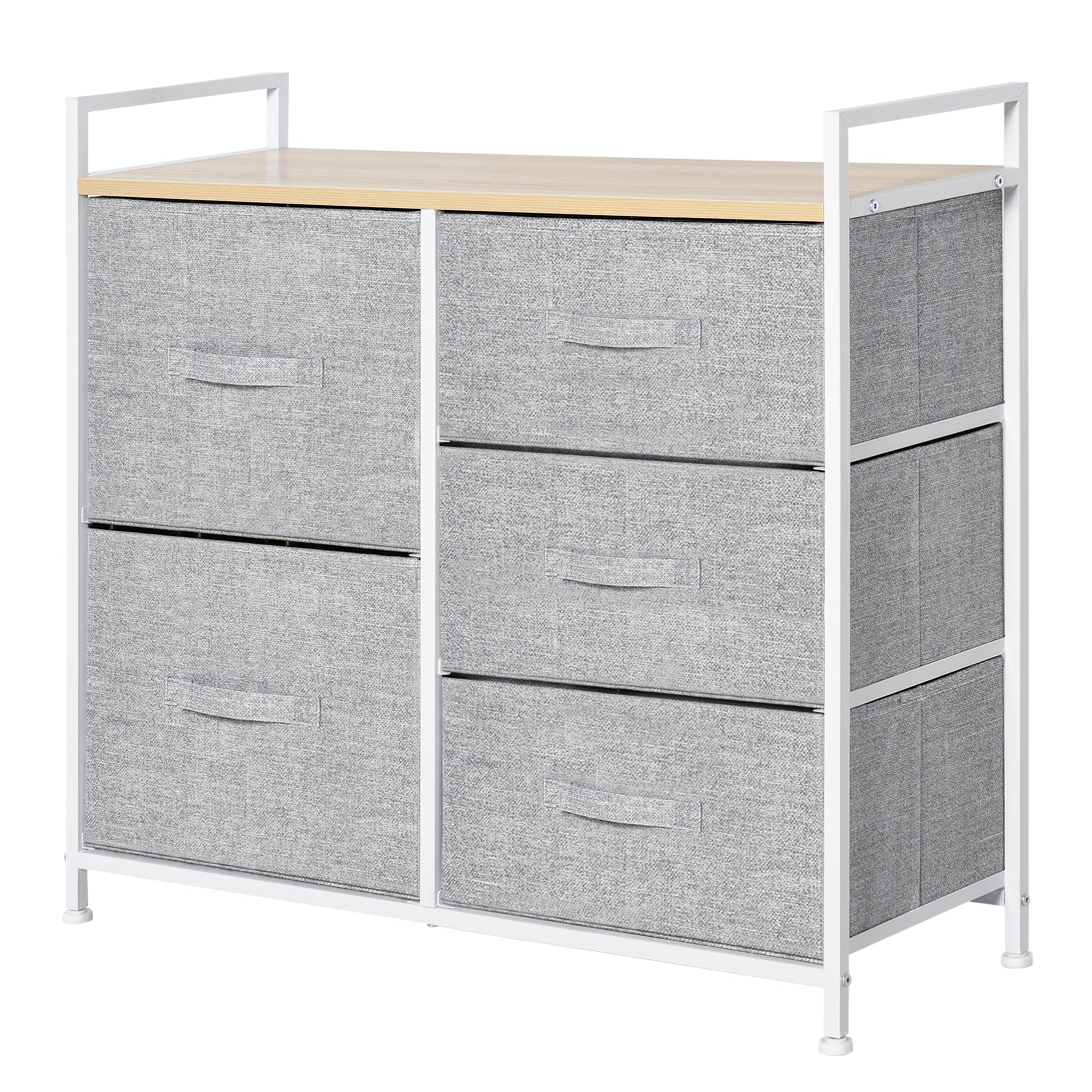 5 Drawer Storage Unit w/ Shelf Handles Metal Frame Adjustable Feet Linen Grey