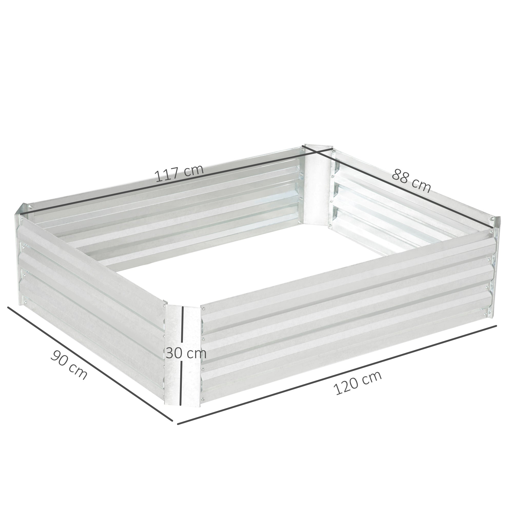 Raised Bed Galvanized Steel Planter, Silver