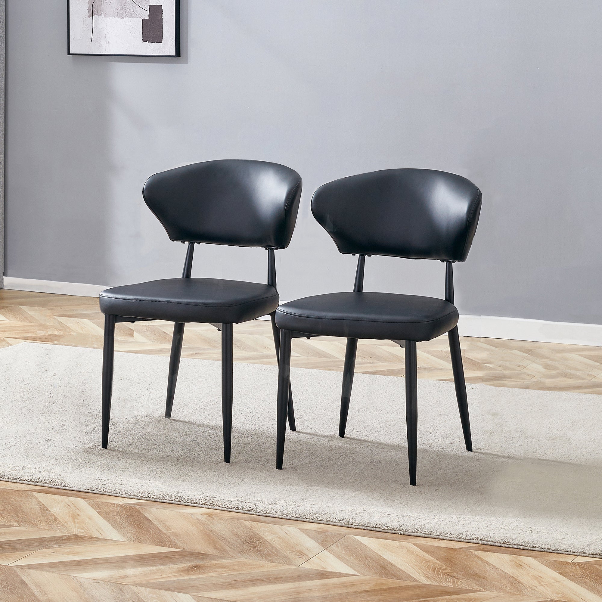 Dining Chair, Minimalist Ergonomic Curved Back, Set of 2, Black