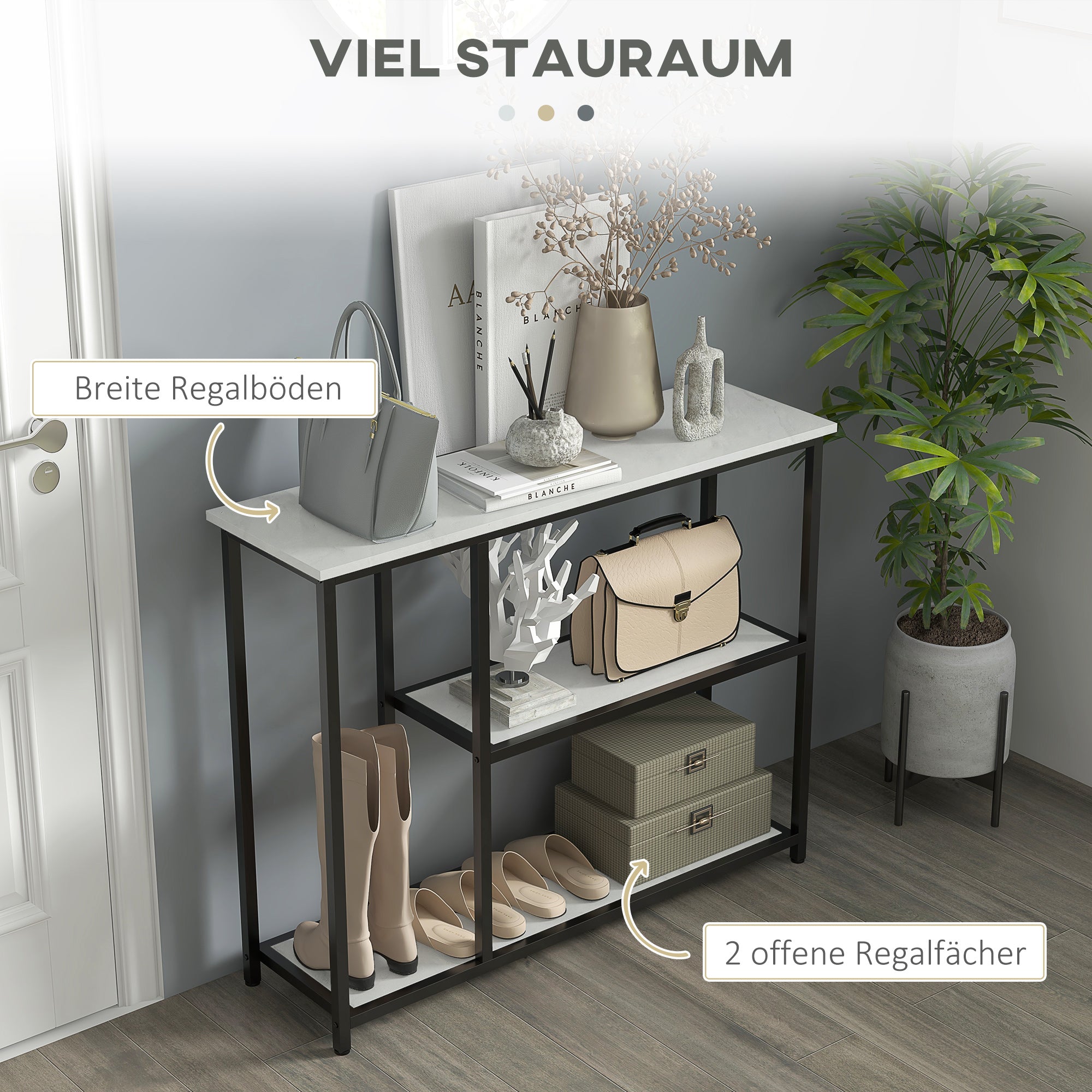 Console Table with 2 Levels, Side Table, Sofa Table, Anti-tip Protection, Steel White