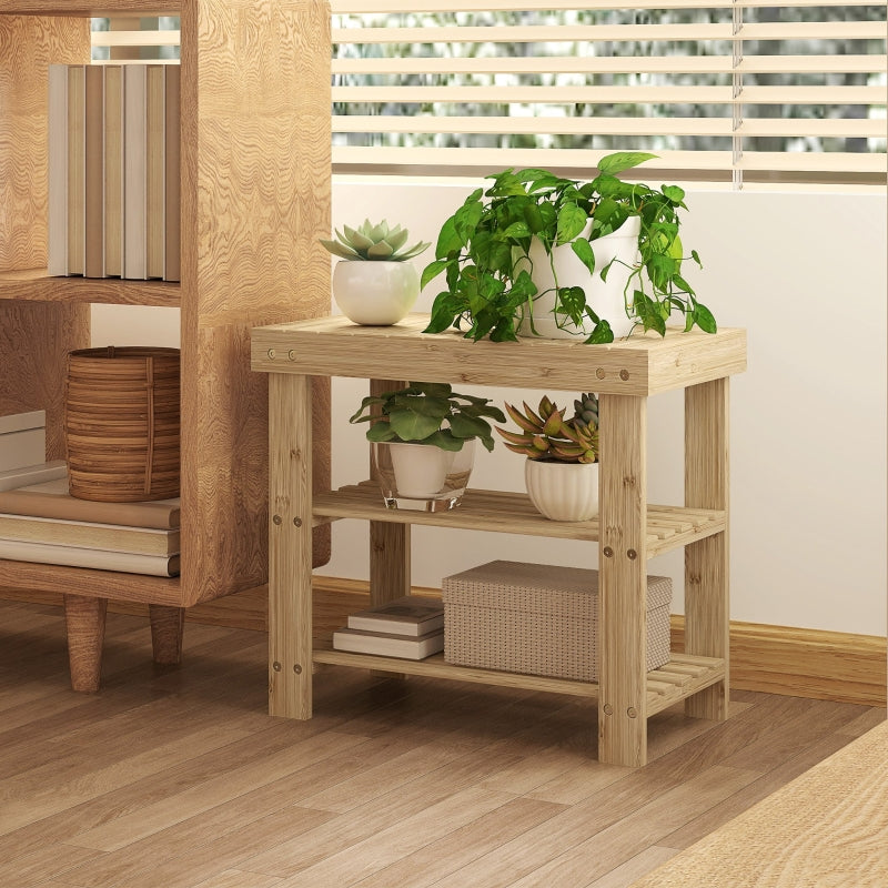 Two Shelf Shoe Storage Bench Natural Bamboo Finish
