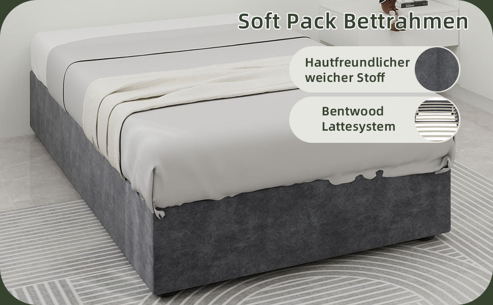 Modern Simple Style Bed Frame 90*200cm Gas Lift Storage Dutch Velvet Grey