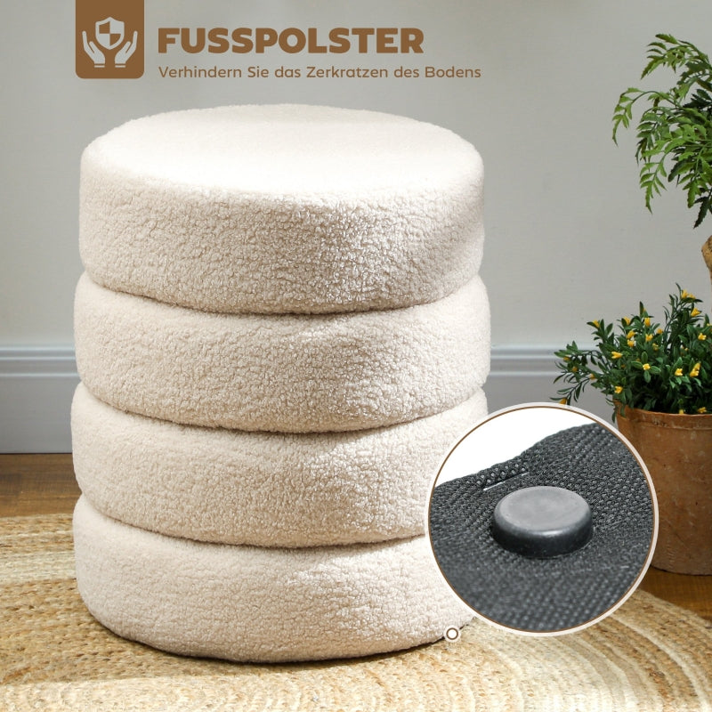 Stool, Round, Up to 120 kg, Teddy Fleece Beige