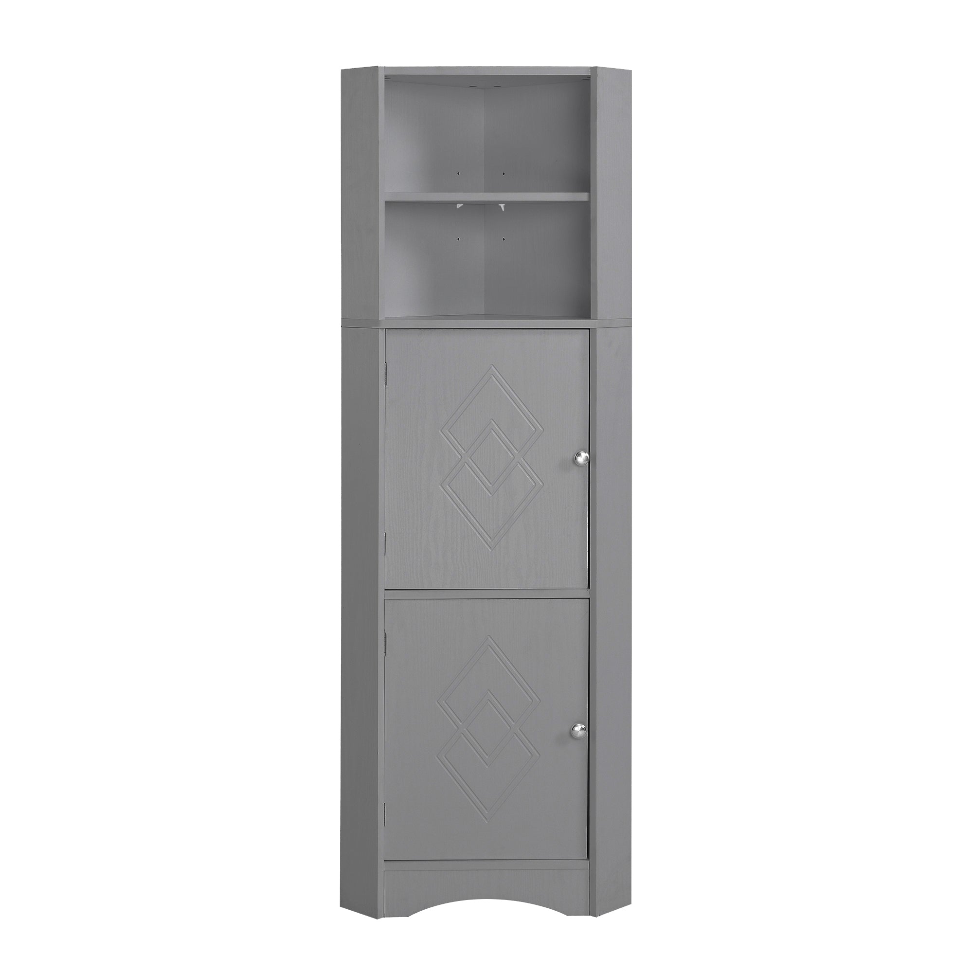 Bathroom Cabinet, Corner with Adjustable Shelf & Storage, Light Grey