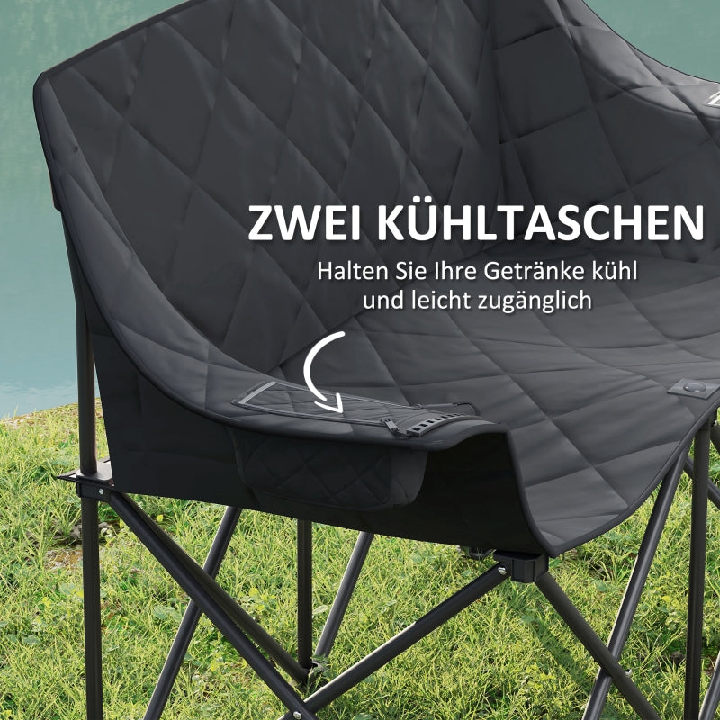Folding Chair, 2-Seater Camping with Cooler Bags, 250 kg Load, Padded, Metal