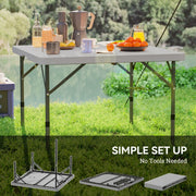 Folding Camping Table 34/74cm Adjustable Height with Handle, Grey HDPE Plastic
