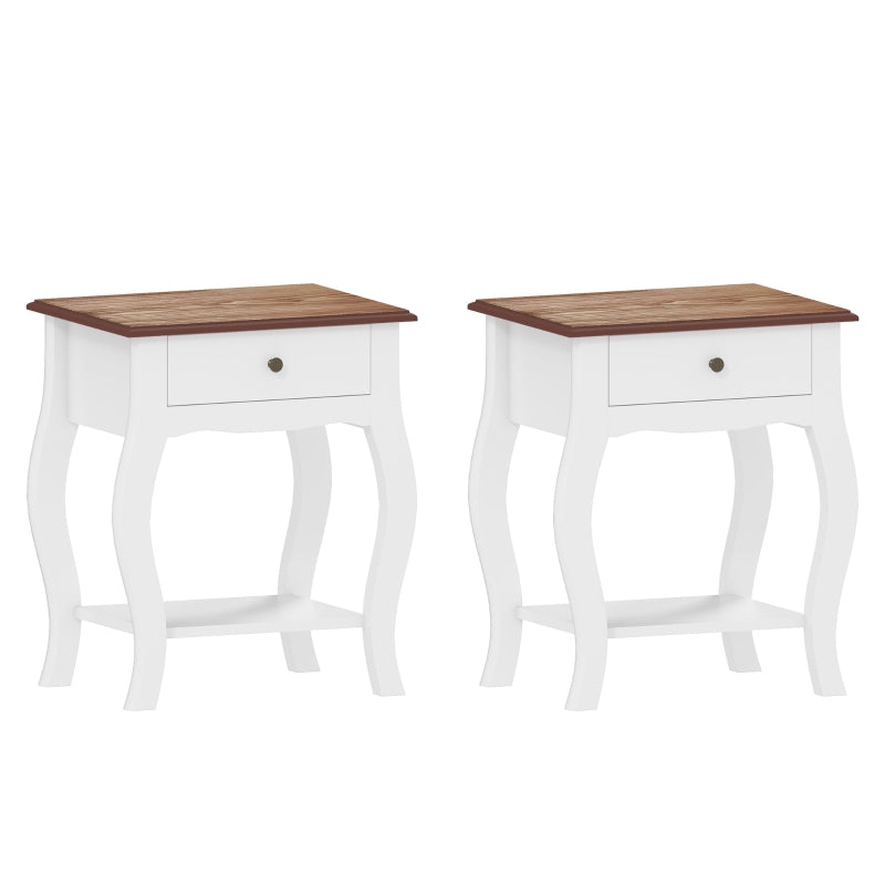 2pcs Bedside Tables French Style Drawer Open Shelf White